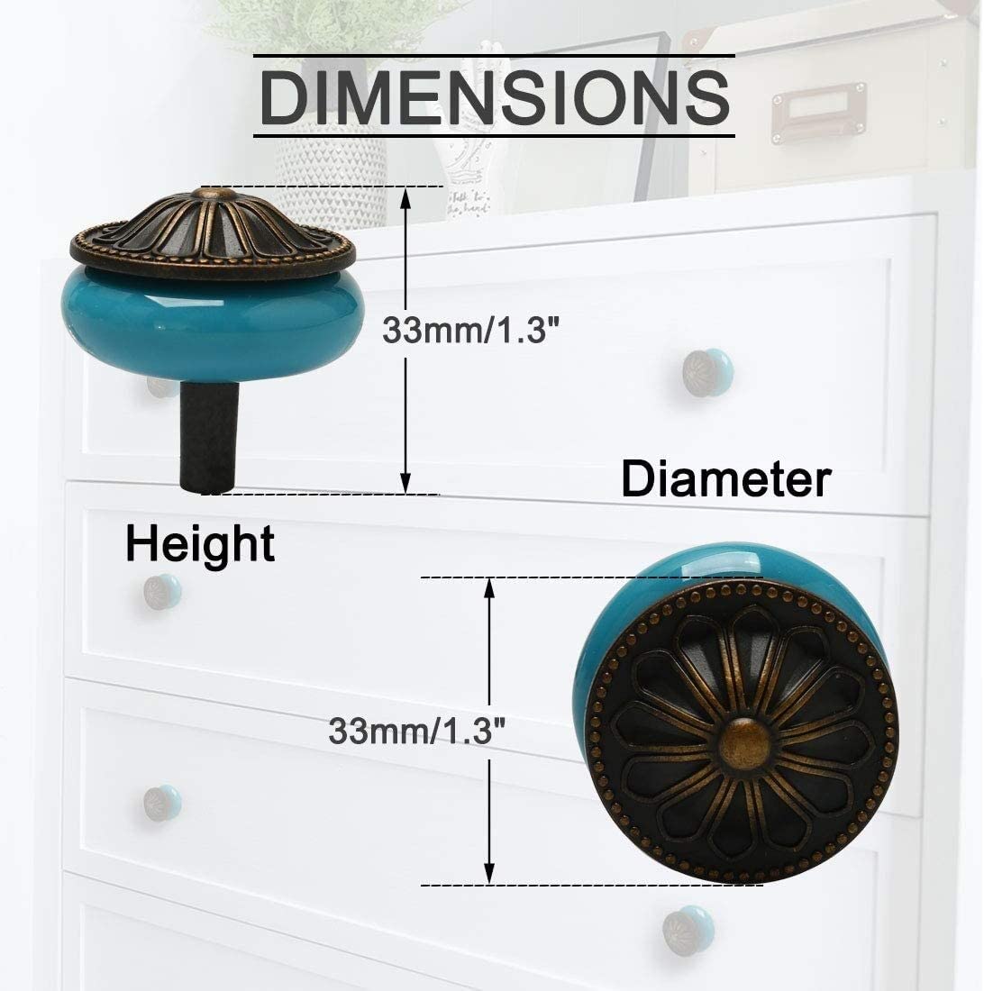 Vintage Ceramic Knobs 4pcs - Blue Drawer Pull Handles for Furniture & Cabinets - Wardrobe & Dresser Door Replacement
