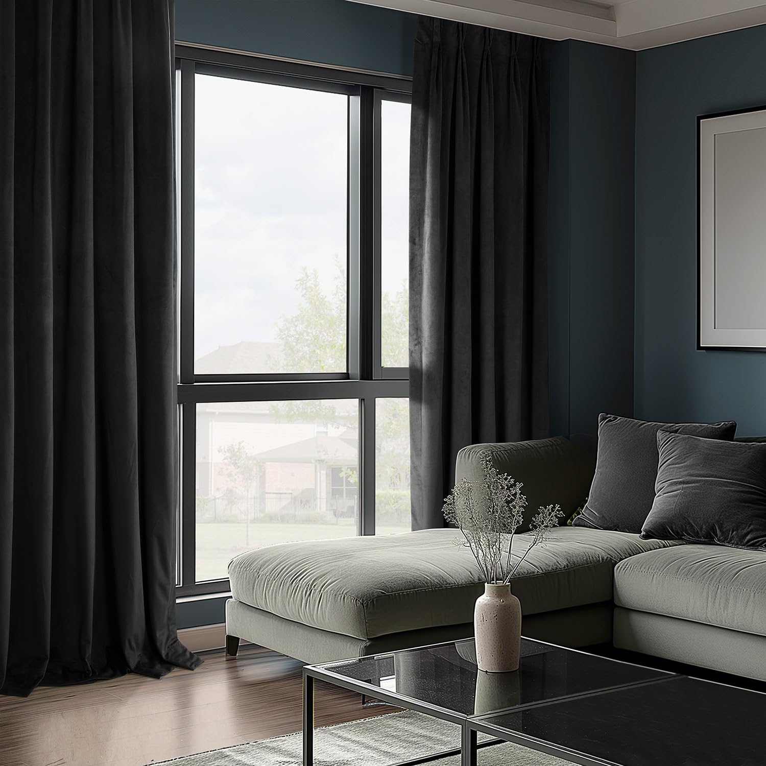 Premium Blackout Curtains for Bedroom & Living Room - 84 Inch Length Velvet Thermal Insulated Drapes with Signature Pleat Design (25W x 84L, Warm Black) - Perfect for Light Blocking, Privacy & Temperature Control