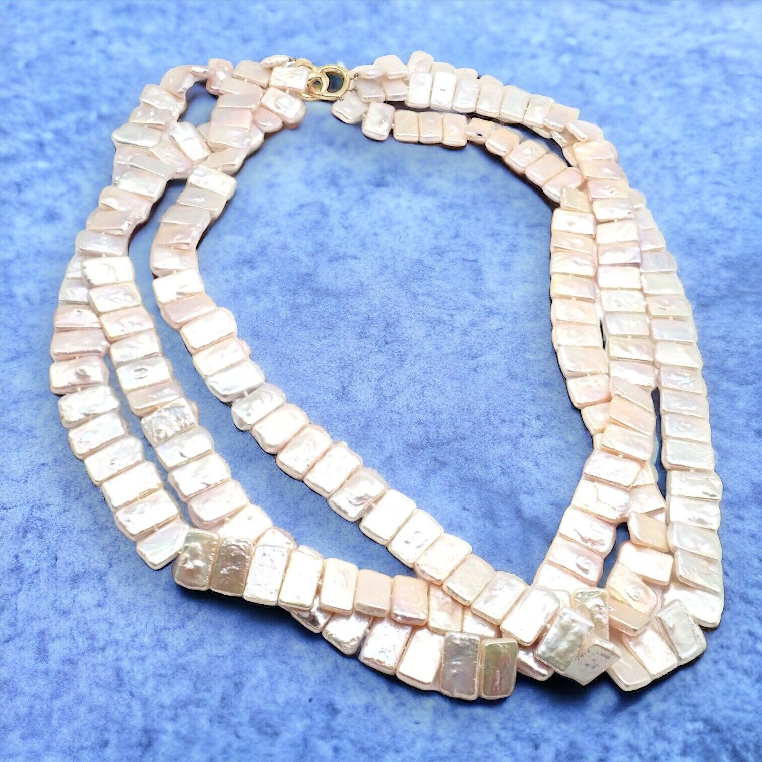 Angela Cummings 18k Yellow Gold Mother of Pearl Three Row Necklace | Vintage 1984 Jewelry | Luxury Statement Piece for Evening Wear & Special Occasions
