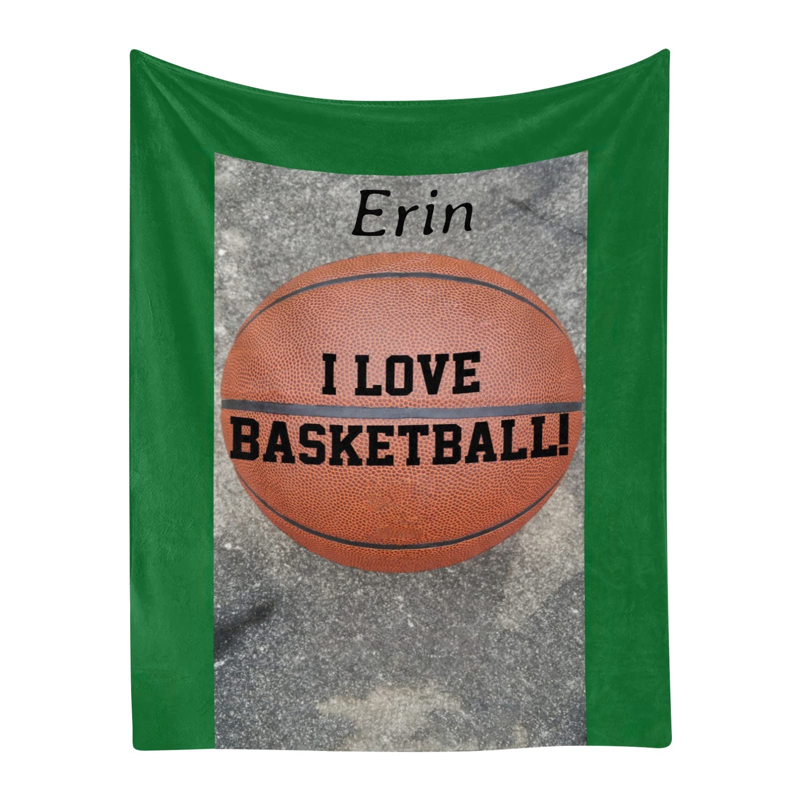 Personalized Baby Blanket with Name - Soft Fleece Swaddling Blanket 30'' x 40'' for Newborns, Infants & Kids - Custom Basketball Design on Green for Boys & Girls - Perfect for Nursery, Gift & Photo Shoots