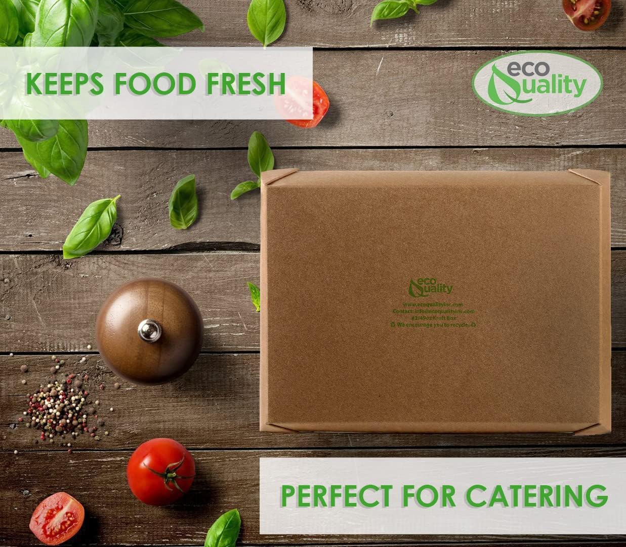EcoQuality 49 oz Kraft Brown Microwaveable Take Out Food Containers - Leak & Grease Resistant To-Go Boxes for Restaurants, Catering, Food Trucks - Recyclable Lunch Boxes (Pack of 400) - Perfect for Hot Meals, Leftovers & Food Delivery Services