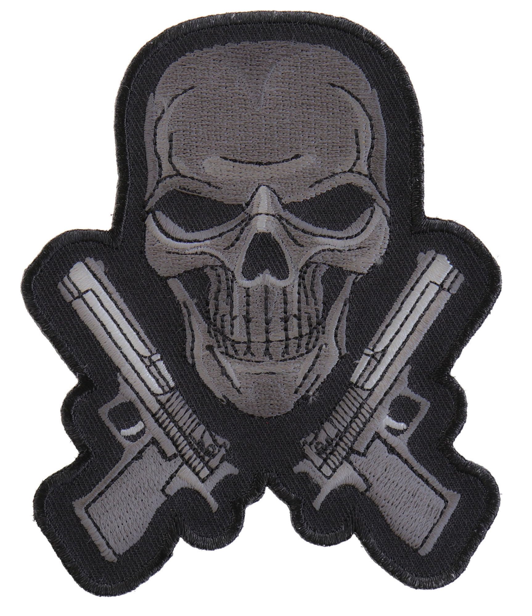 Guns and Skull Embroidered Iron-On Patches for Jackets, Vests & Backpacks - Military Style Badges for Bikers, Tactical Gear & DIY Clothing Customization