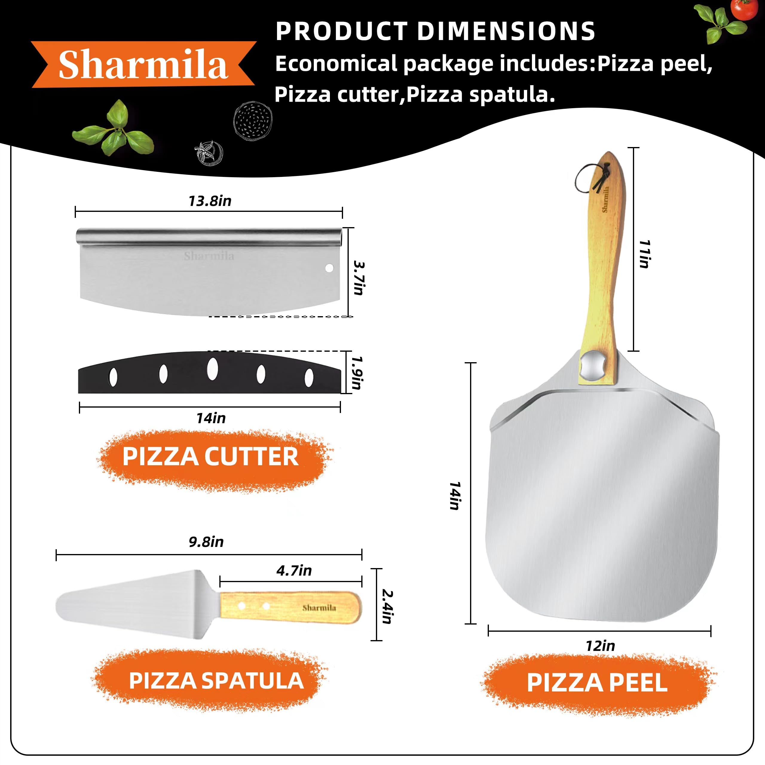 12 Inch Aluminum Pizza Peel with Foldable Wooden Handle - Pizza Paddle Set Includes Rocker Cutter & Metal Spatula - Perfect for Home Baking, Wood Fired Ovens, Dough Handling & Pastry Making - Ideal for Pizza Nights & Family Gatherings