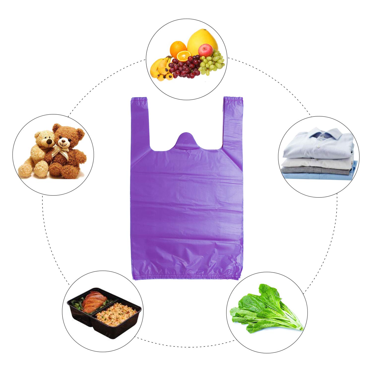 LazyMe Heavy Duty Plastic Grocery Bags with Handles - 12x20 Inch Bulk Shopping Bags for Supermarkets, Restaurants & Retail Stores (100 Pack, Purple) - Perfect for Grocery Shopping, Takeout Orders & Retail Packaging