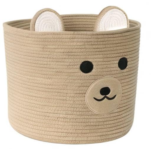 Bear Laundry Basket with Handles - Large Woven Storage Hamper for Clothes, Toys, Blankets & Pillows | Decorative Khaki Organizer for Living Room, Bedroom & Nursery | Perfect for Laundry, Toy Storage & Home Organization