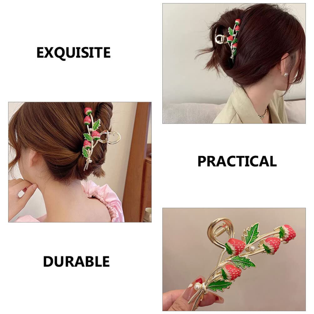 SHERCHPRY 2 Pack Strawberry Hair Clips for Girls - Cute Floral Hair Barrettes, Jaw Clips & Hair Claws - Summer Hair Accessories for Women, Alloy Hair Pins - Perfect for School, Parties & Everyday Fashion