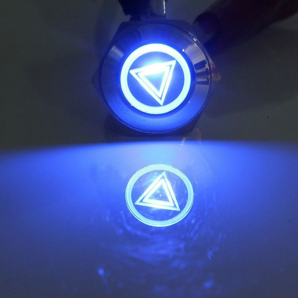 ESUPPORT 12V Blue LED Emergency Hazard Warning Toggle Switch - 19mm Metal Push Button for Car & Vehicle Safety Lights - Perfect for Emergency Vehicles, Off-Road Trucks & DIY Auto Projects