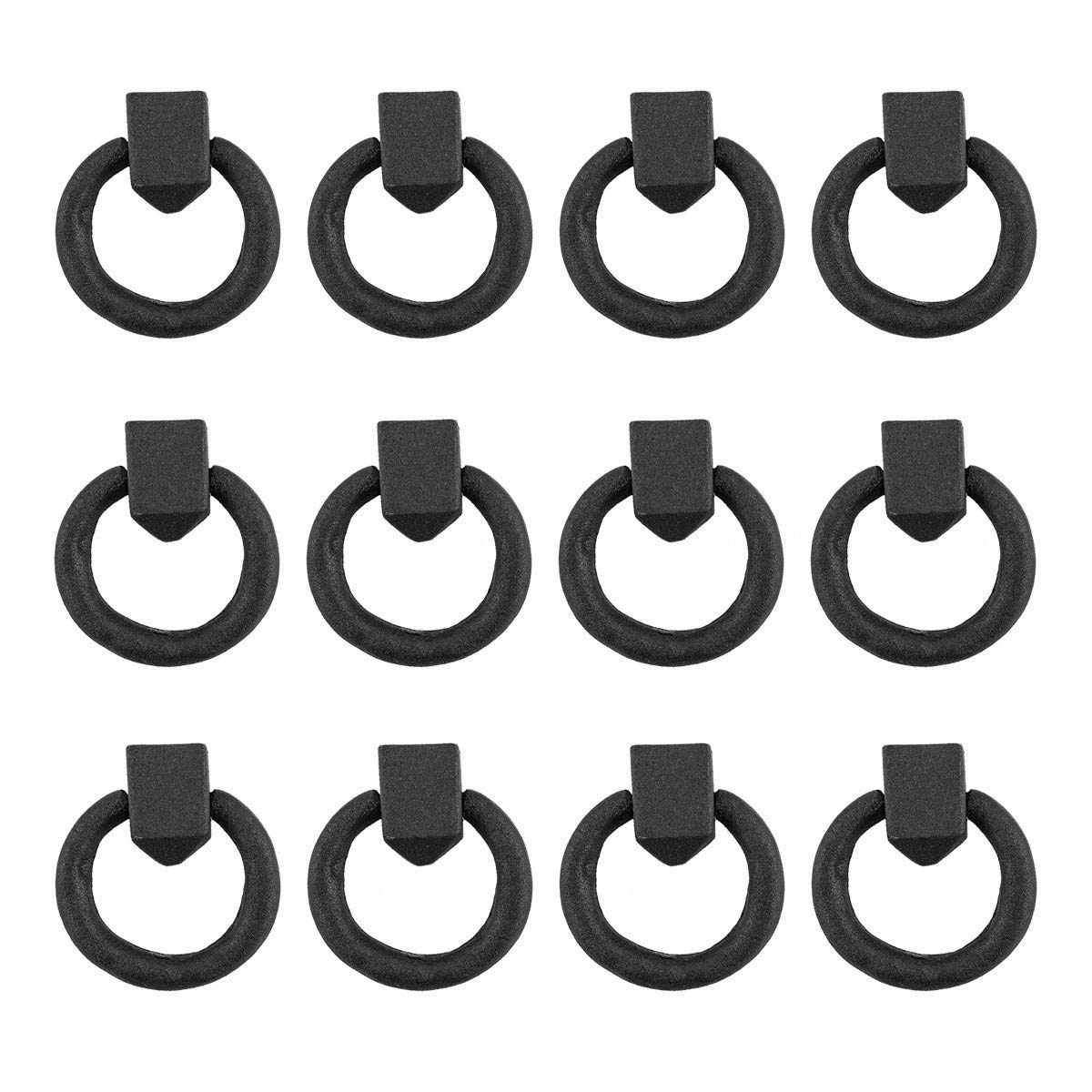 Black Cast Iron Ring Cabinet Handles 2 Inch - Pack of 12 with Hardware - Vintage Style Drawer Pulls for Kitchen, Bathroom & Furniture Renovation
