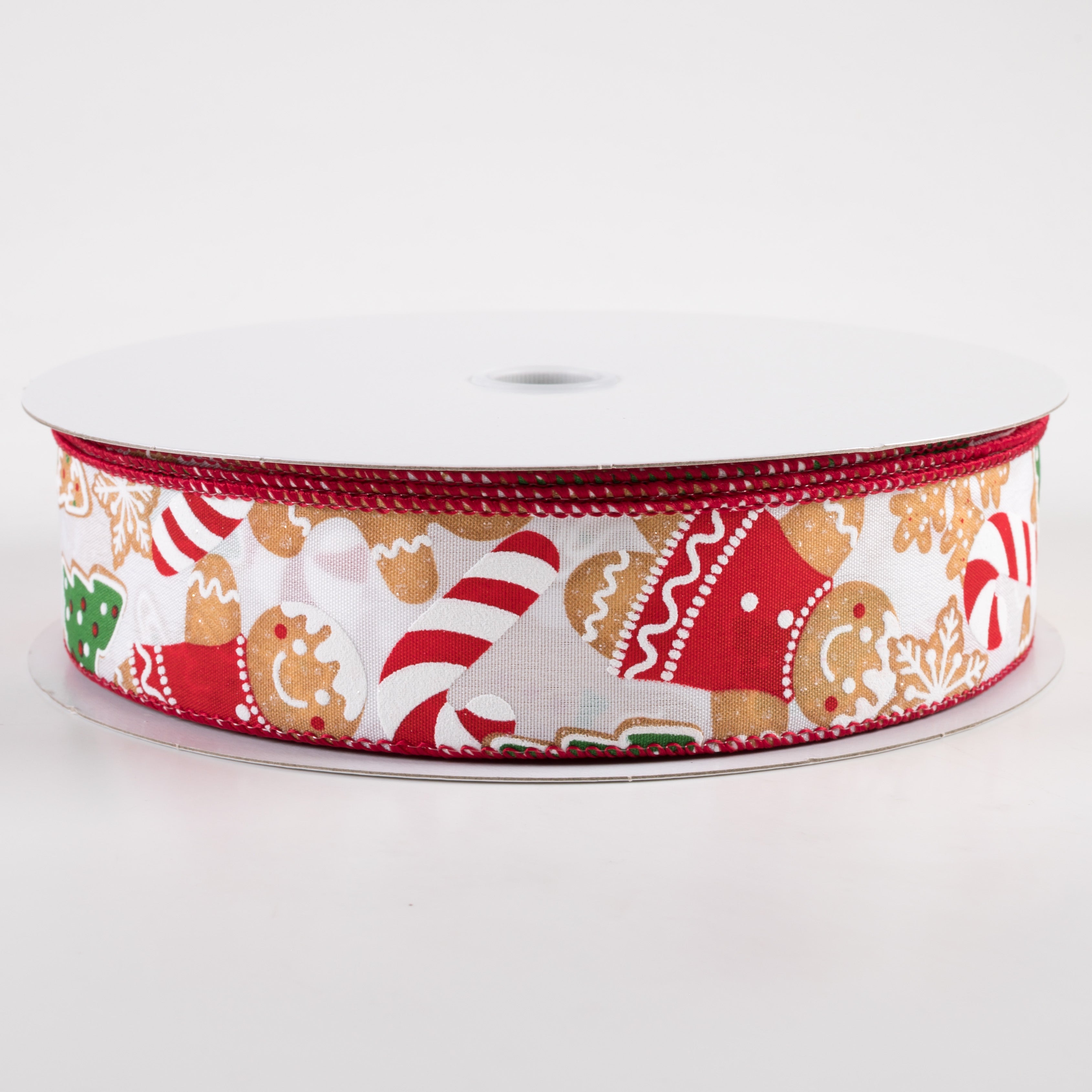 1.5 Inch Gingerbread Cookies Candy Cane Ribbon - White Christmas Decorative Ribbon (50 Yards) for Gift Wrapping, Tree Decorations & Holiday Crafts