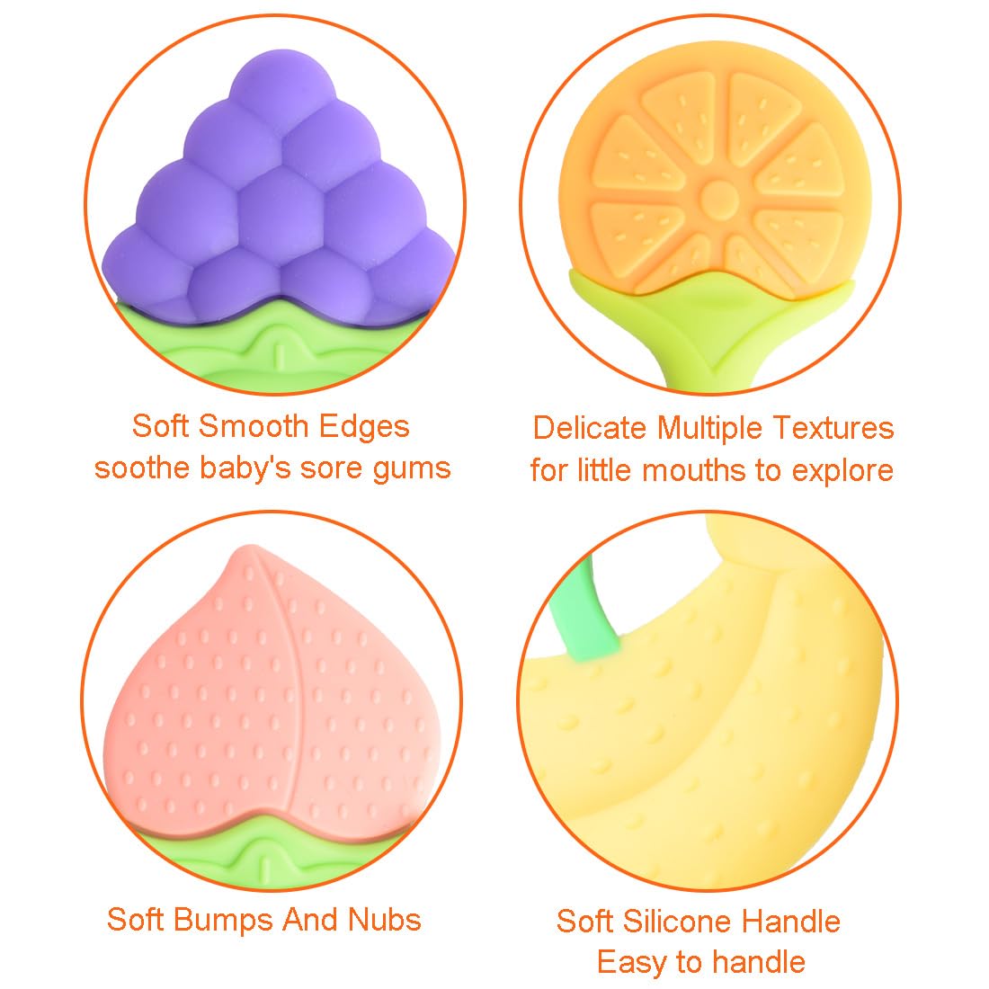 6 PCS BPA-Free Silicone Baby Teething Toys | Freezer Safe Organic Infant Teethers | Soft & Textured for Natural Brain Development | Perfect for Soothing Sore Gums & Early Learning Playtime