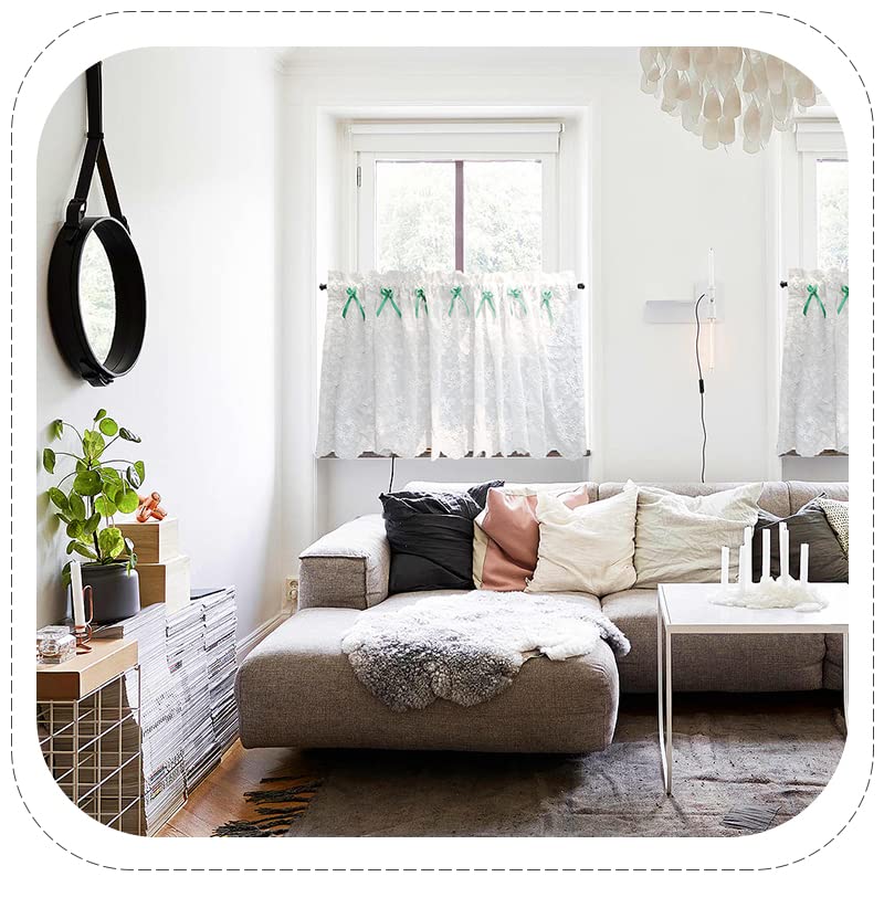 Elegant White Window Curtains with Bow Tie Accents - Floral Embroidered Valance Panels for Small Windows 43.3