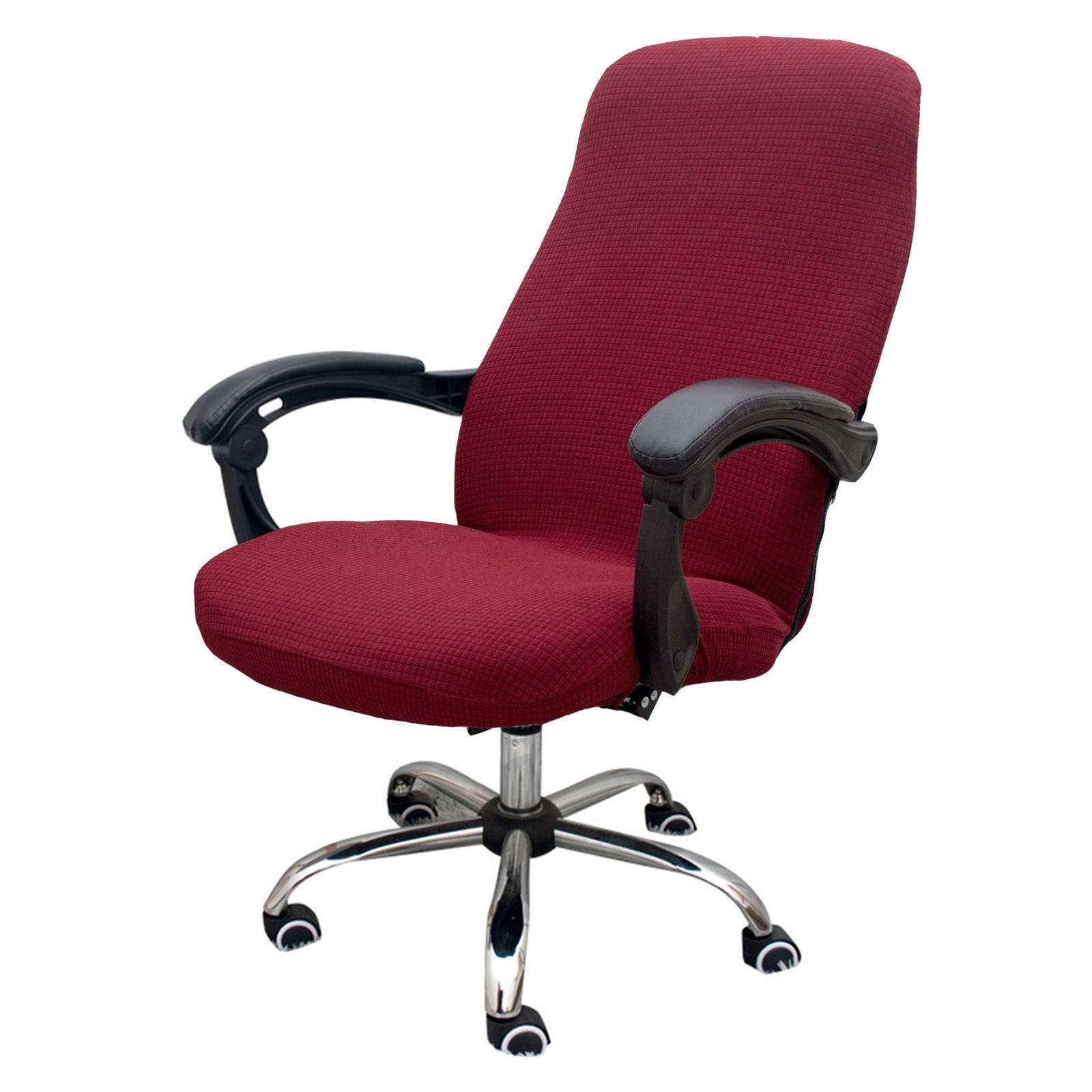 Stretch Elastic Waterproof Office Chair Covers - Machine Washable Computer Desk Chair Slipcovers for Women, Wine Red, Large - Perfect for Home Office, Gaming & Conference Room Use