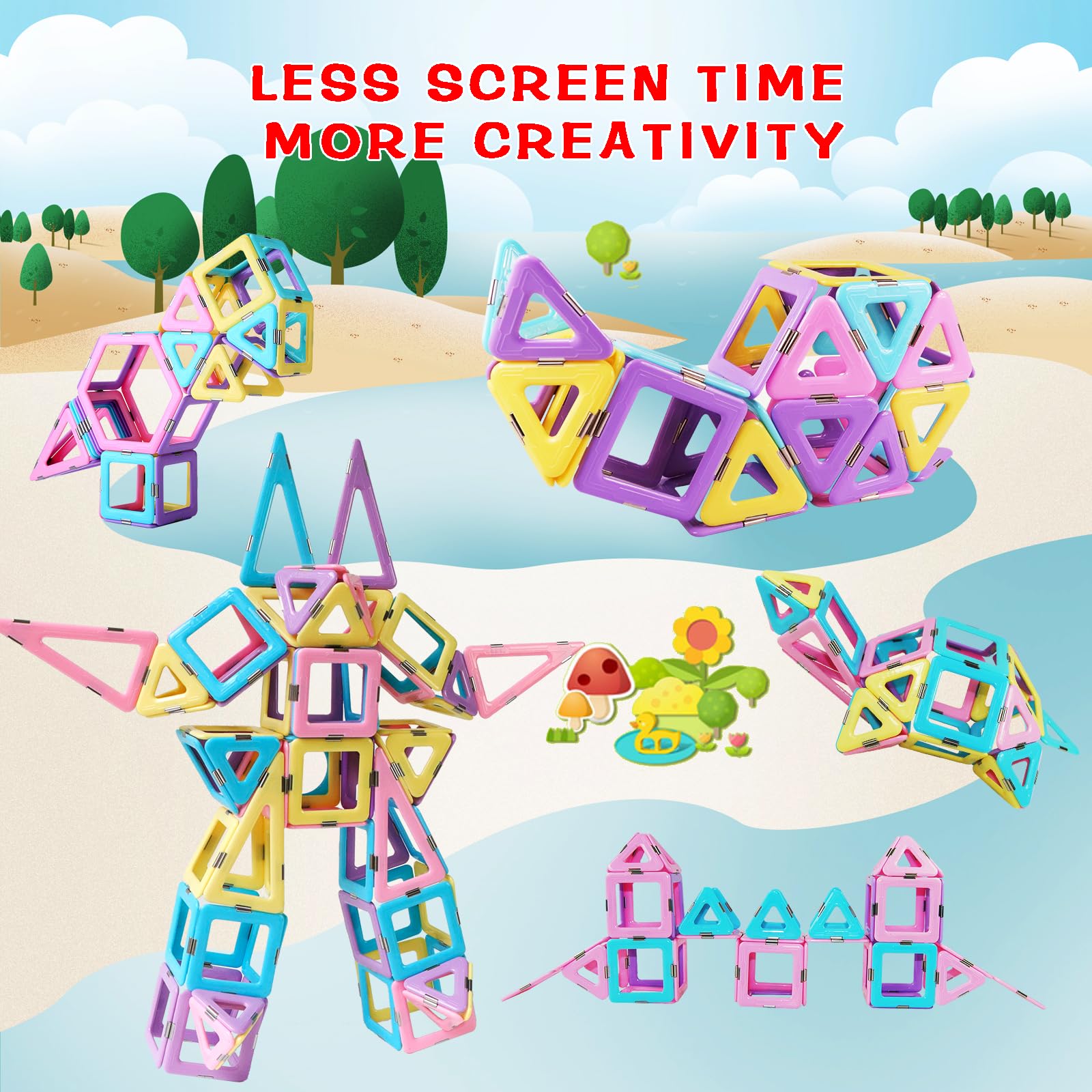 80pcs Magnetic Building Blocks Set - STEM Educational Toys for Kids Ages 3-7, Creative 3D Construction Kit with Stacking Tiles | Montessori Learning Toys for Boys & Girls | Perfect for Classroom, Birthday Gifts & Indoor Playtime