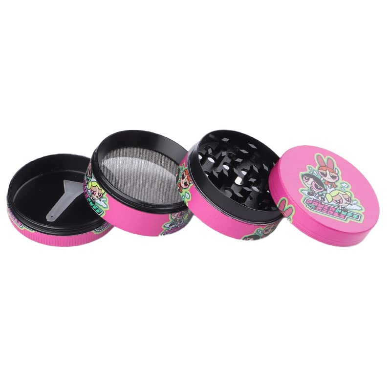 90's Cartoon Powerpuff Girls 50mm Custom Metal Herb Grinder - Pink 3-Piece Spice Crusher with Pollen Catcher | Perfect for Grinding Herbs, Spices & Tobacco | Great Gift for Stoners & Collectors