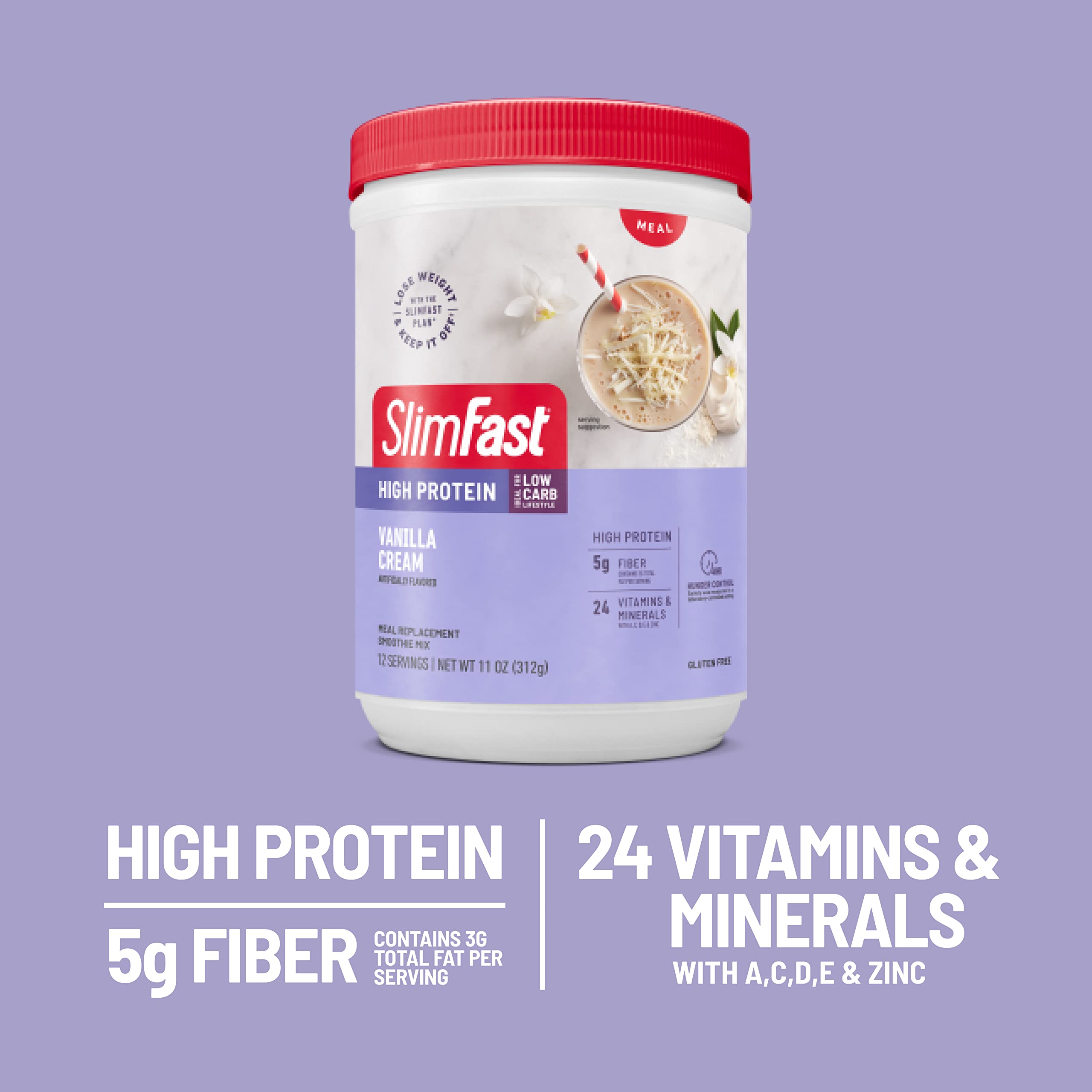 SlimFast Advanced Nutrition High Protein Meal Replacement Smoothie Mix - Vanilla Cream, 20g Protein Powder for Weight Loss, 12 Servings (Pack of 2) | Healthy Breakfast & Post-Workout Shake for Busy Lifestyles