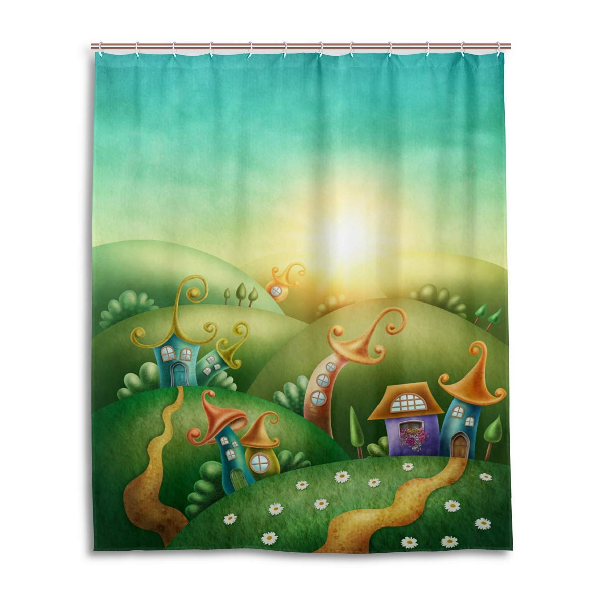 ALAZA Fairytale Village Houses Shower Curtain 60x72 Inch - Waterproof Polyester Bathroom Decor with Hooks - Perfect for Kids' Bathrooms, Nursery Decor & Fantasy-Themed Home Design