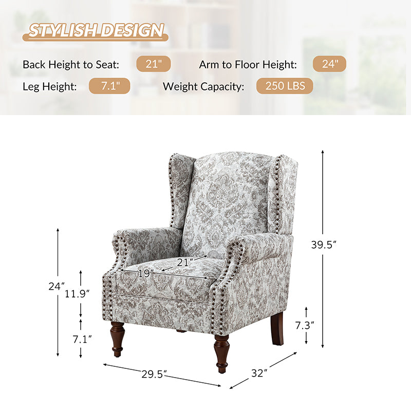 Felix Upholstered Wingback Armchair with Spindle Legs - Comfortable Living Room Chair for Reading & Relaxing - Perfect for Home Office, Bedroom or Lounge Area