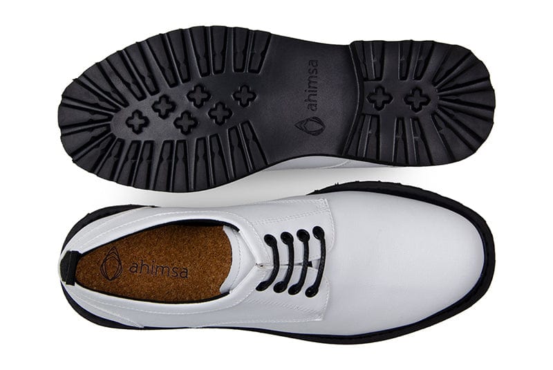 Vegan Corn Leather Derby Shoes for Men & Women - Comfortable Unisex Casual Shoes in White | Perfect for Office, Walking & Everyday Wear