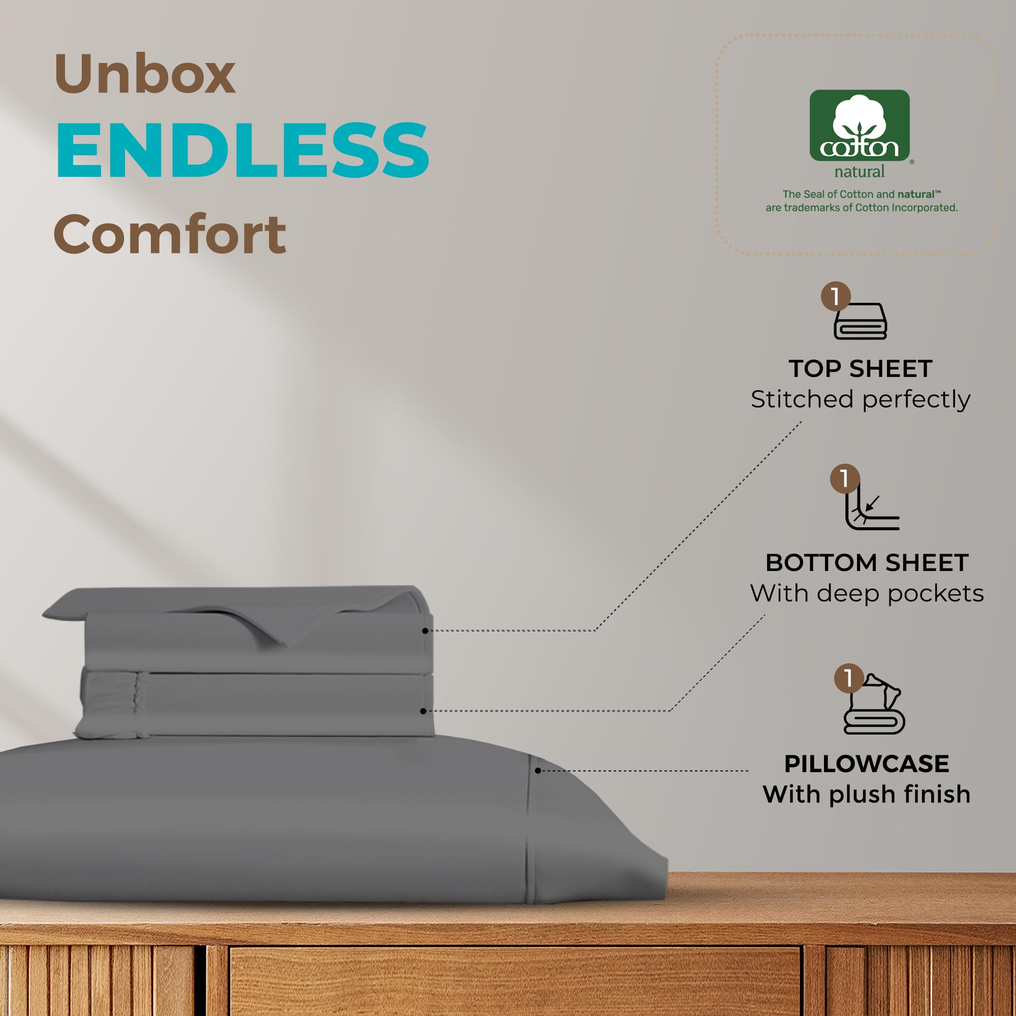 Premium 100% Egyptian Cotton Sheets Set - Twin Size 800 Thread Count, 3-Piece Extra Long Dorm Sheets with 16