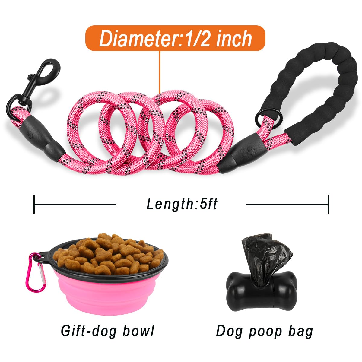 BARKBAY Heavy Duty Dog Leash for Large Dogs - 4FT/5FT/6FT Reflective Dog Leash with Padded Handle for Walking, Training & Running - Durable Pet Leash for Medium to Large Breeds (5FT-1/2