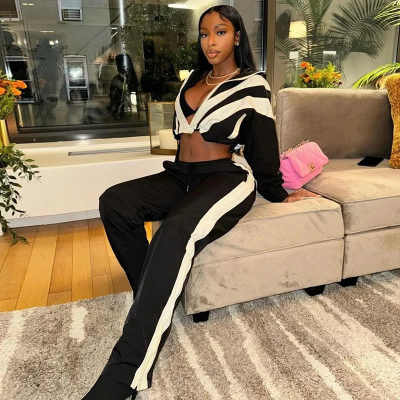 BIIKPIIK Women's Contrast Color Tracksuit Set - Sporty Fitness Fashion Two Piece Outfit with Jacket & Pants for Jogging, Gym Workouts & Street Style