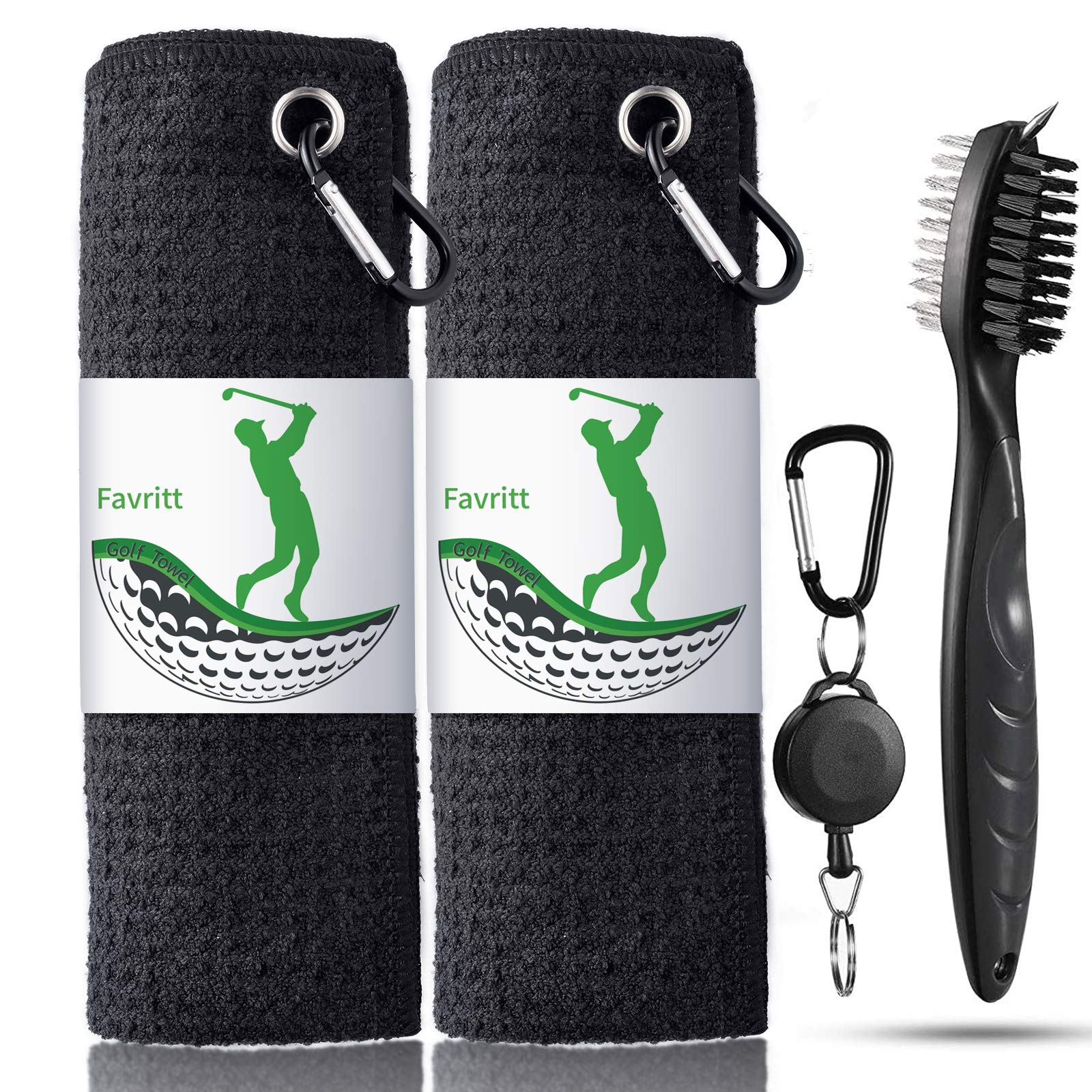 Favritt 3-Pack Premium Microfiber Golf Towels with Waffle Pattern - Heavy Duty Carabiner Clip Golf Club Cleaner Set (3Pcs) - Perfect for Golf Course, Driving Range & Club Maintenance