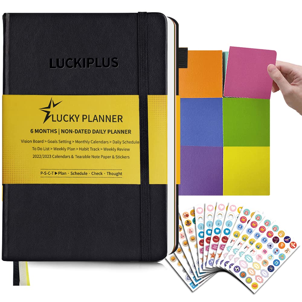 2022-2023 Undated Daily Planner Notebook - 6 Monthly & Hourly Planner with Tear-Off Notes - Perfect for Work, School, and Personal Organization