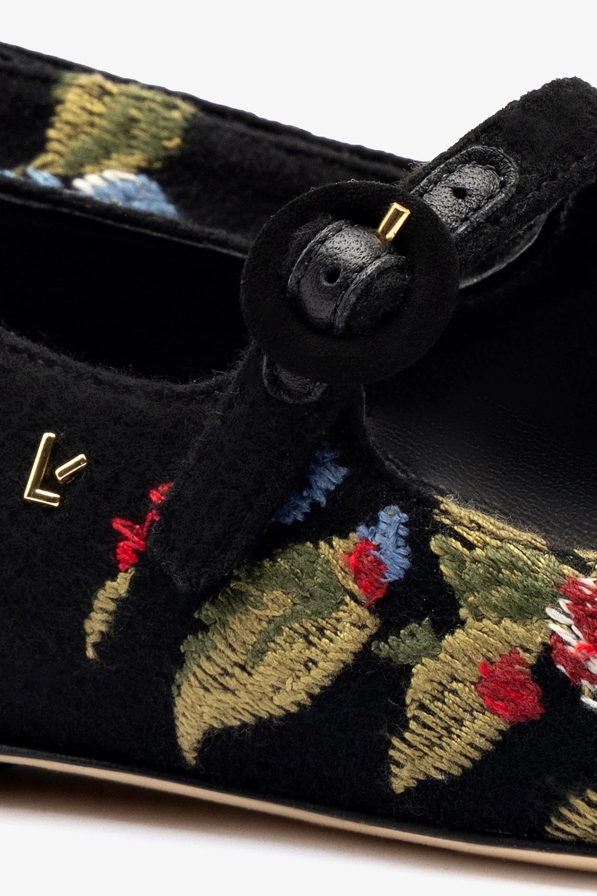 Larroudé x Markarian Black Wool Flat Shoes with Floral Embroidery - Elegant Women's Loafers for Work, Office & Casual Outfits