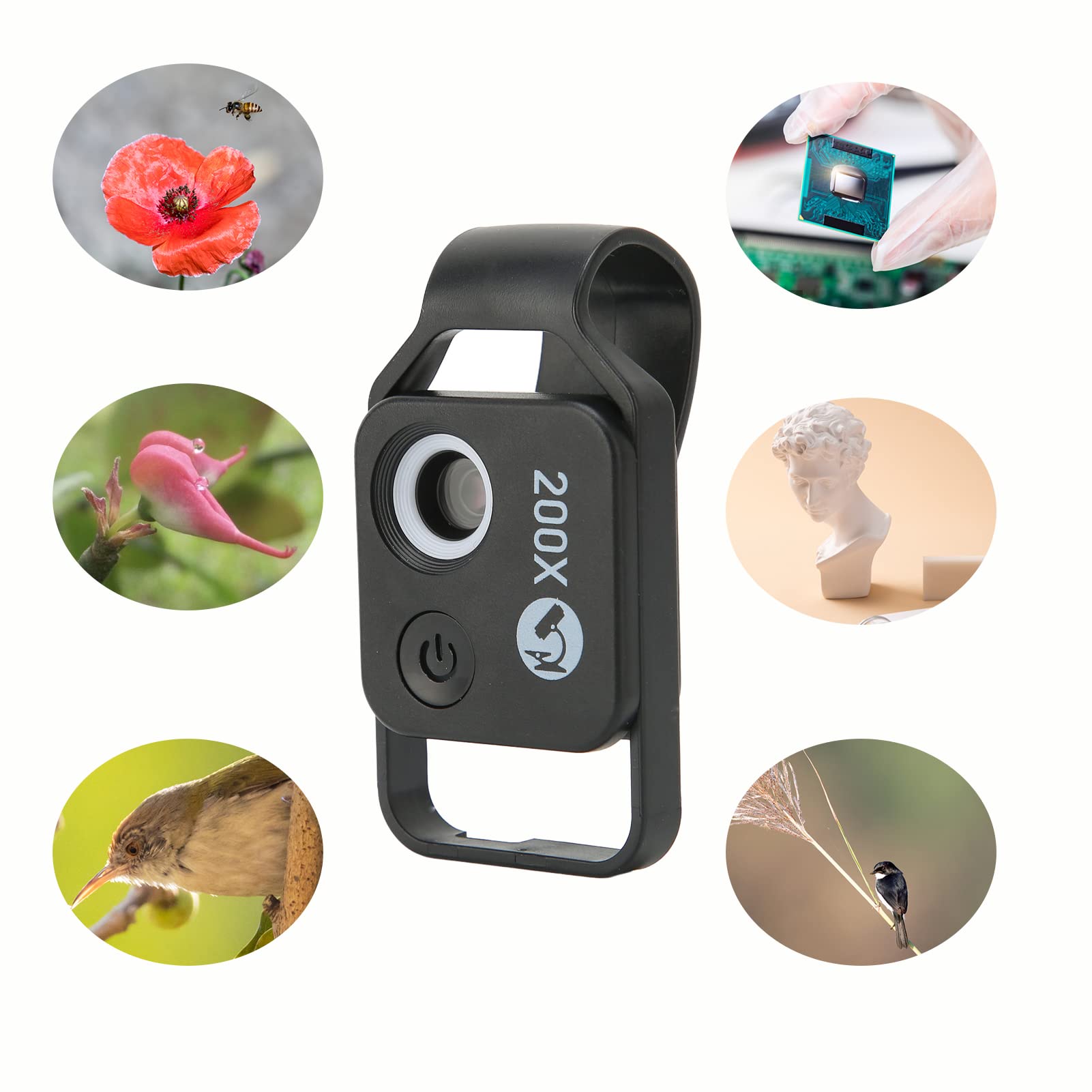 200X Universal Phone Microscope with CPL Lens & LED Light - Portable Pocket Microscope Camera with Phone Clip for Outdoor Exploration, Coin Collecting, Jewelry Inspection & Science Education
