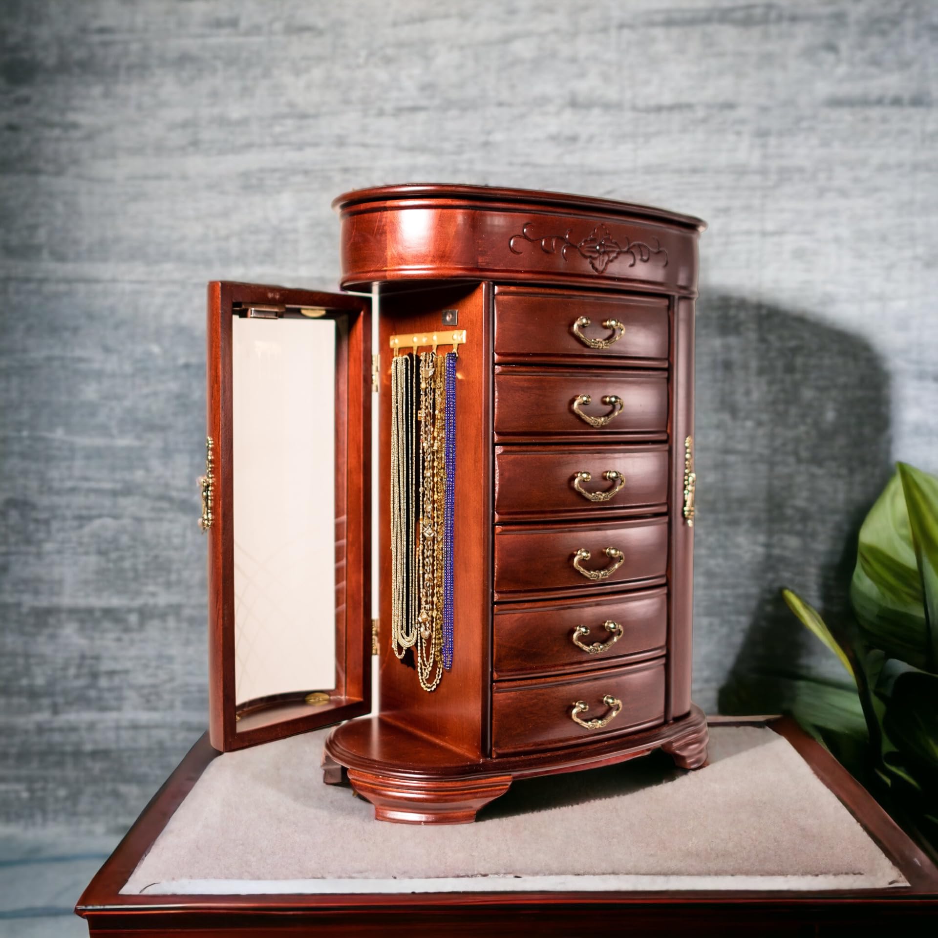 Patricia Etched Glass Mahogany Jewelry Box with Hives & Honey Design - Elegant Jewelry Storage for Necklaces, Rings & Earrings - Perfect for Bedroom Vanity, Dresser or Gift