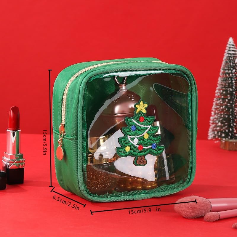 2 Pcs Christmas Makeup & Snack Bags with Zipper - Waterproof Clear Travel Toiletry Storage for Women | Holiday Gifts & Travel Essentials