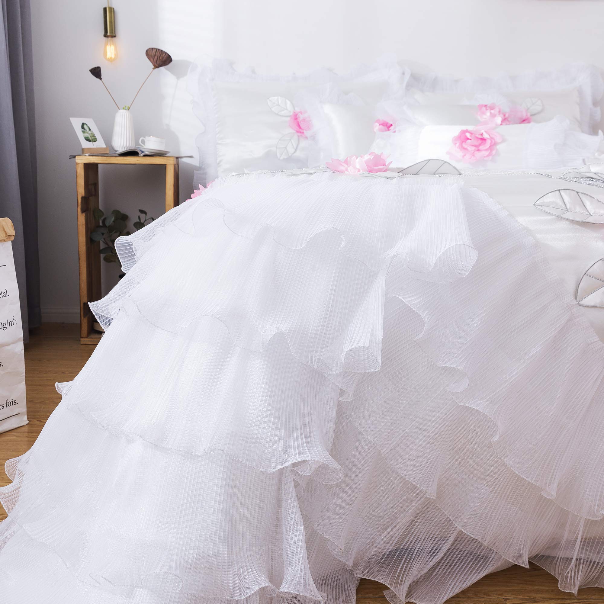 Luxury 6-Piece Floral Comforter Set - White & Pink Delicate Rose Design - California King Size Bedding by Tache Home Fashion | Perfect for Master Bedrooms, Guest Rooms & Luxury Hotels