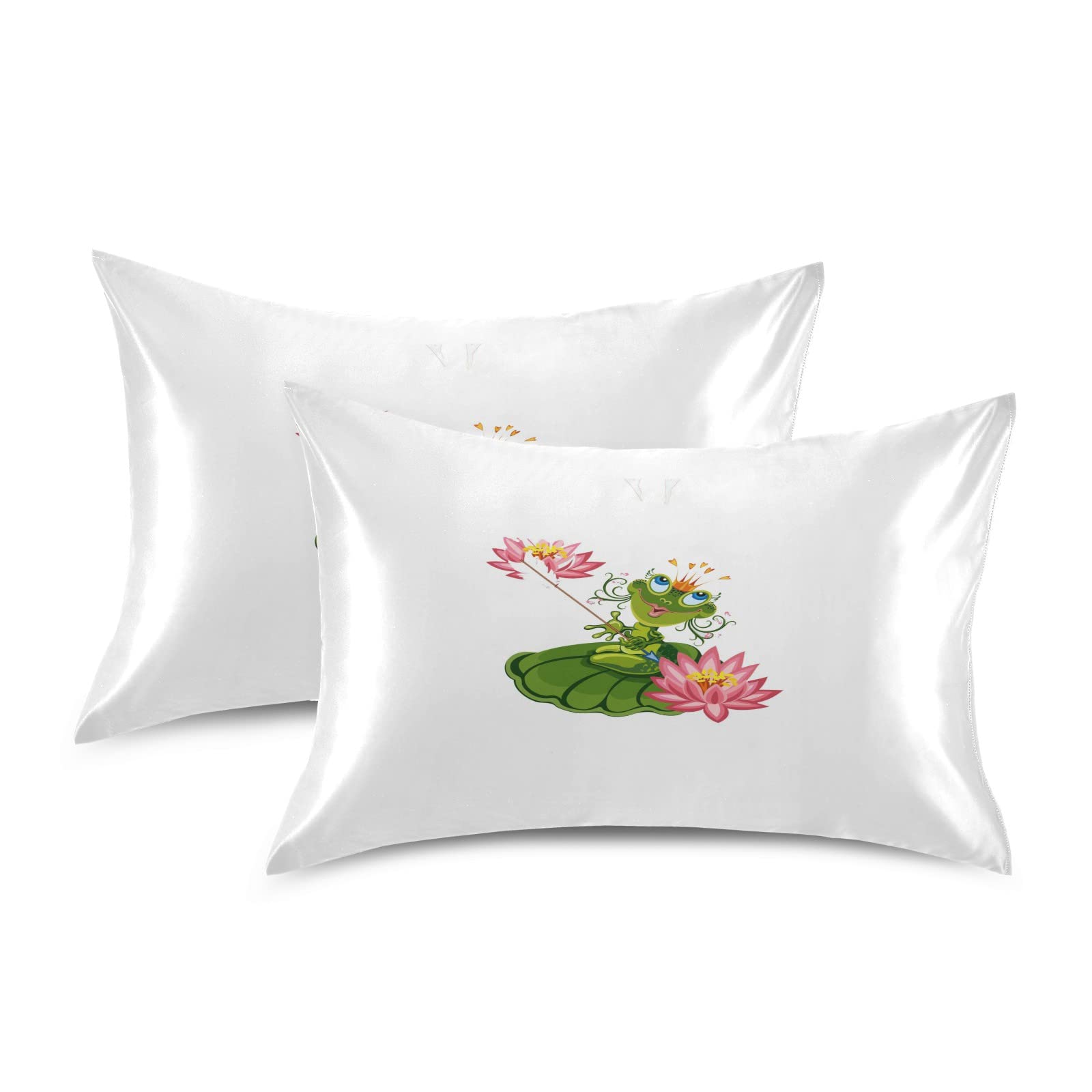 Cute Cartoon Frog Princess Satin Pillowcase Set of 2 - Queen Size 20x30 Inch with Envelope Closure - Soft & Smooth for Hair & Skin Care - Perfect for Bedroom, Gift, Travel & Home Decor