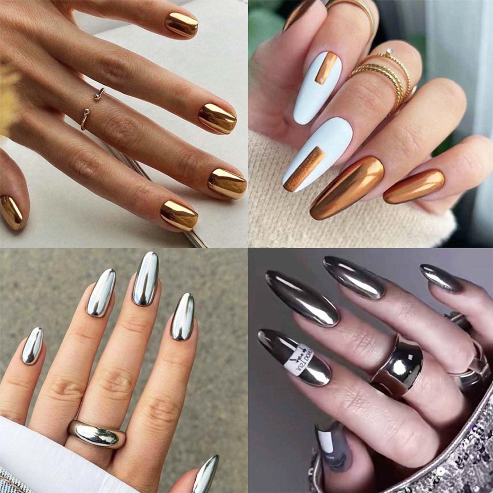 6 Boxes Chrome Nail Powder Set - Metallic Mirror Effect Nail Art Powder in Gold, Bronze, Silver, Black & Brown | Holographic Glitter for Gel Polish | DIY Salon & Home Manicure | Perfect for Parties, Weddings & Special Occasions
