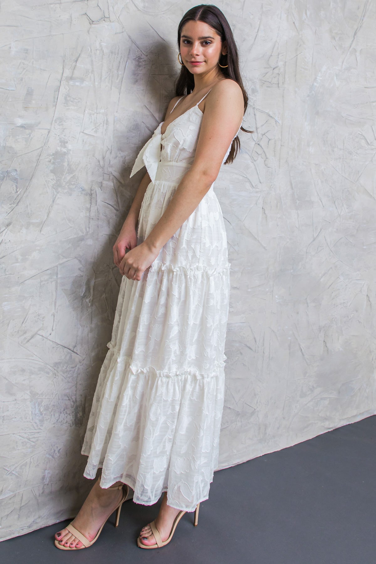 Elegant White Tie Front Day Date Dress - Perfect for Brunch, Parties & Special Occasions
