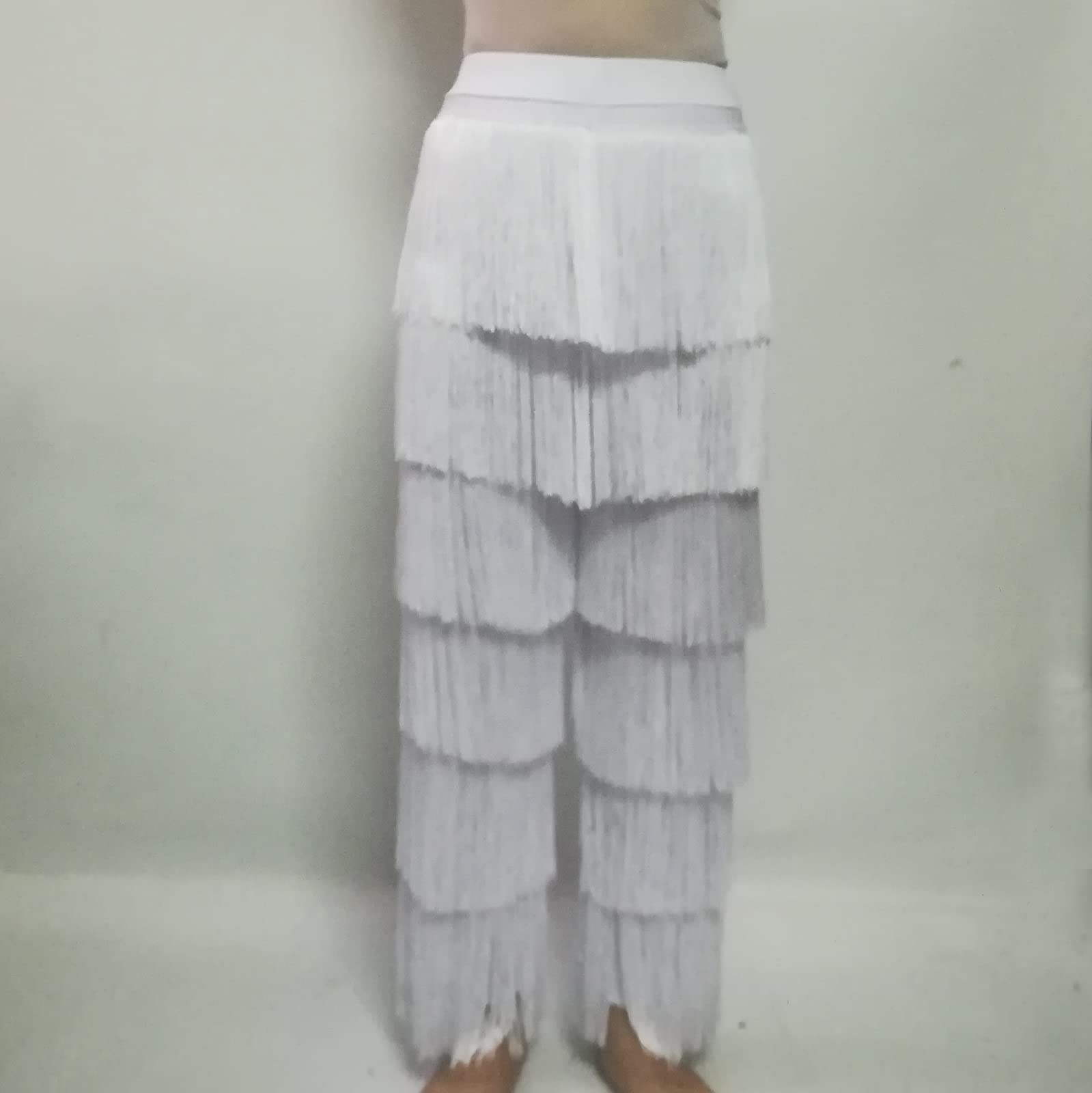 Whitewed Long Fringe Tassel Latin Salsa Ballroom Dance Pants - Women's Flared Performance Trousers for Professional Dance Competitions & Stage Shows