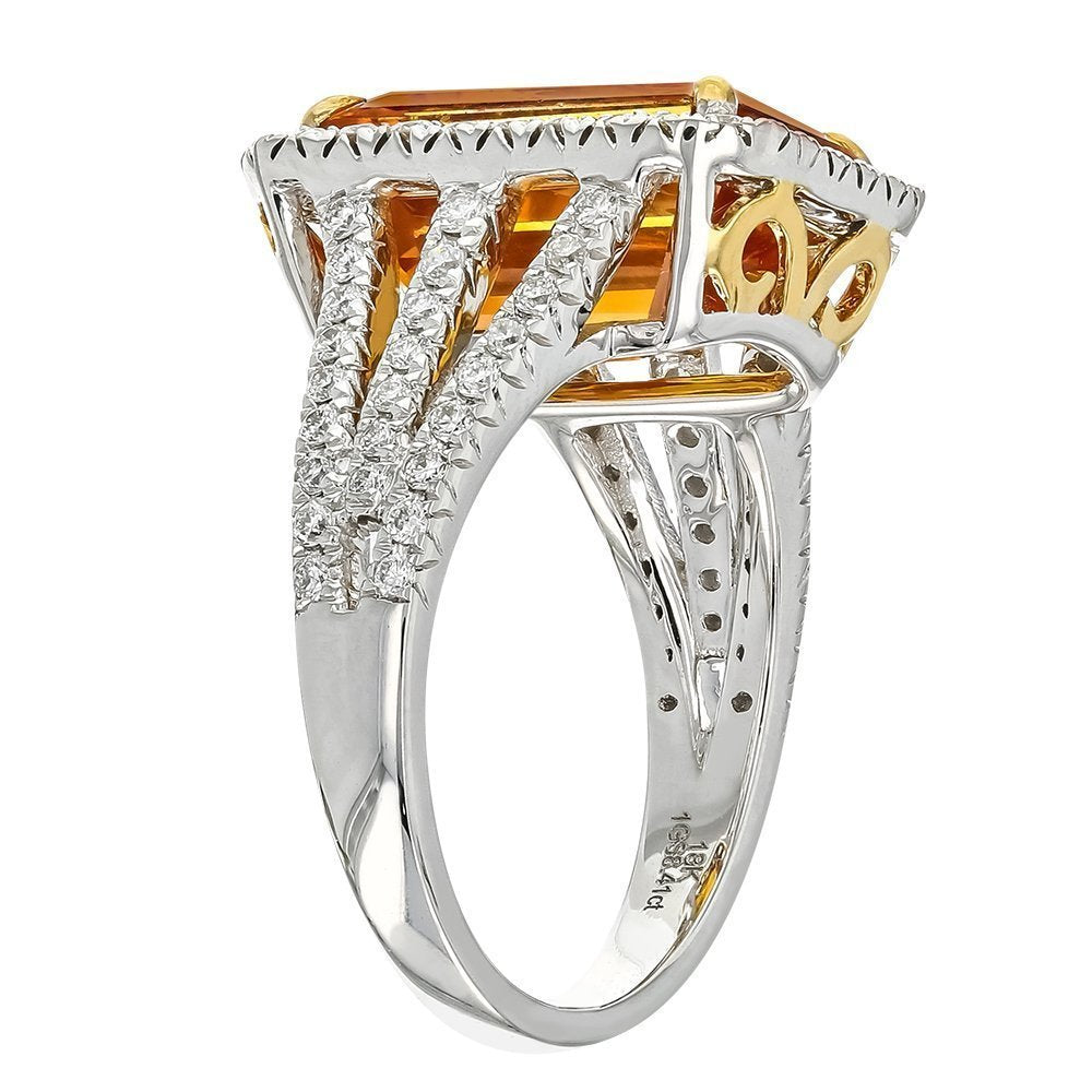 18KT White Gold 8.41 Carat Golden Sapphire & 0.87 CTW Diamond Halo Ring for Women - Elegant Engagement, Wedding, Anniversary Jewelry Gift