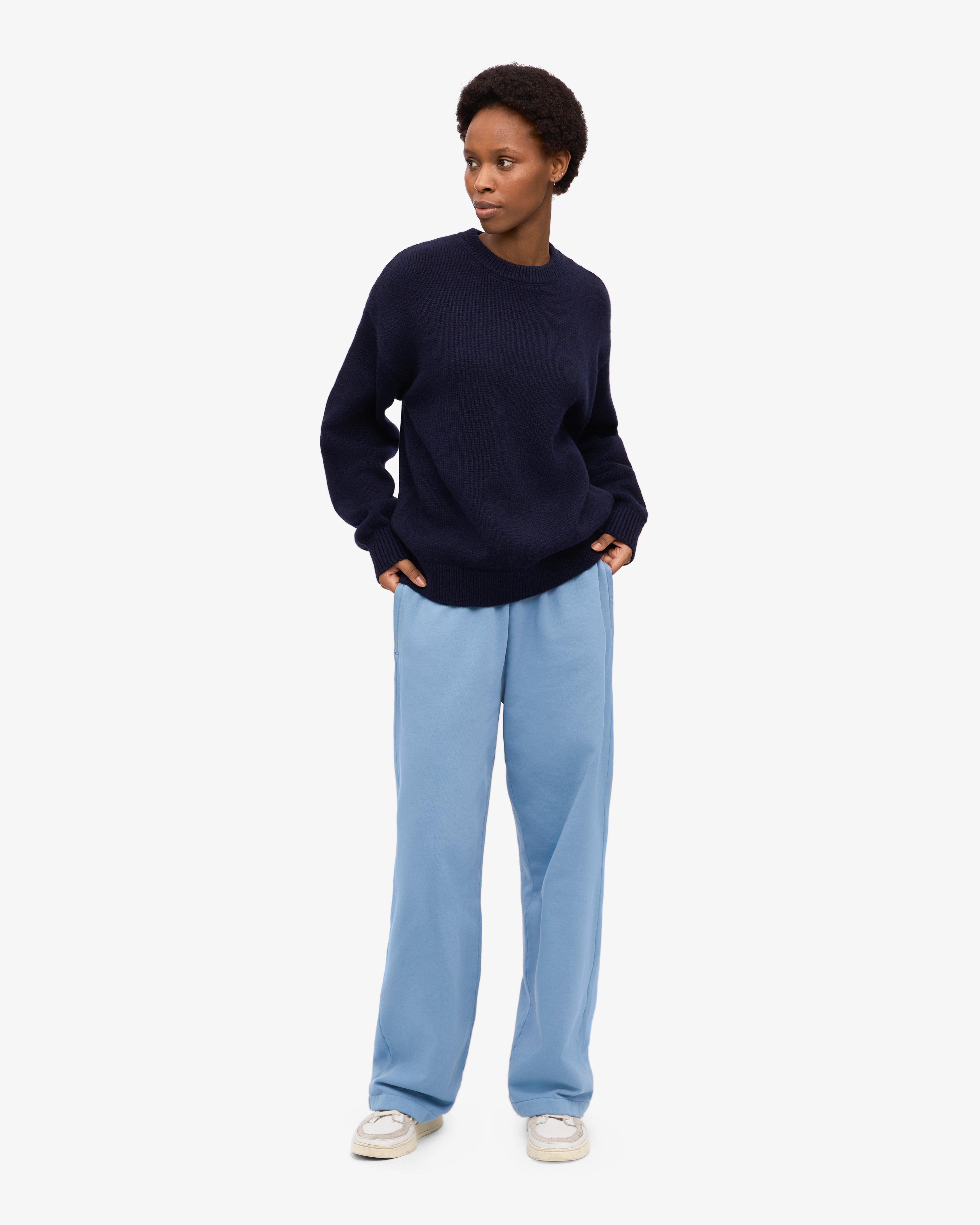 Premium Oversized Merino Wool Sweater for Women - Soft & Warm Navy Blue Crewneck Pullover - Perfect for Winter, Fall & Cozy Home Wear