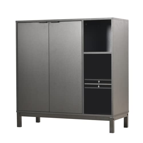 34 Inch Black Sideboard Buffet Cabinet with Storage - Coffee Bar, Wine Racks & Dining Room Console - Perfect for Living Room, Dining Area & Home Entertainment Spaces