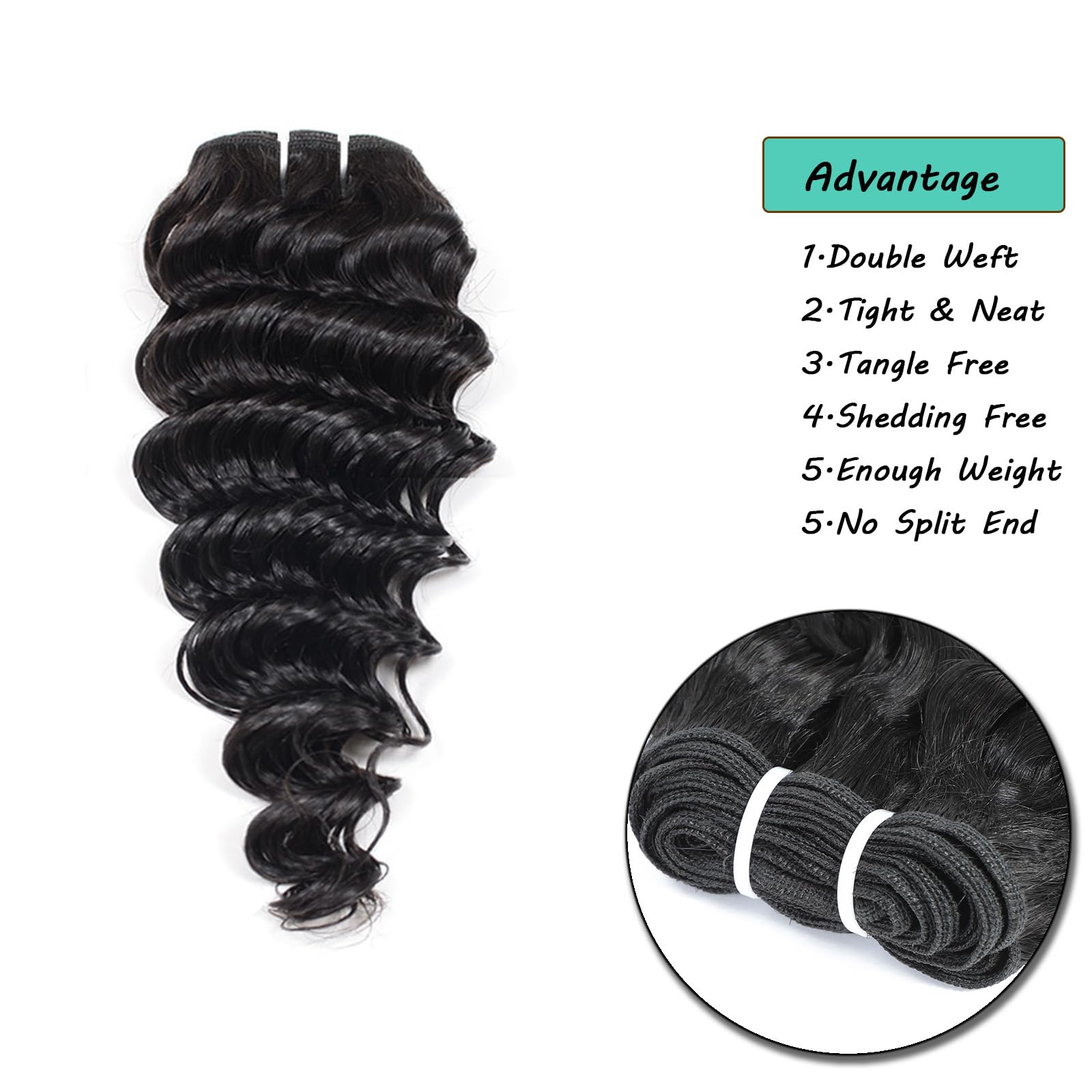 12 Inch 100% Unprocessed Virgin Human Hair Bundles - 4X Deep Wave 12A Grade Natural Black Hair Extensions for Women | Perfect for Braiding, Weaving & Styling