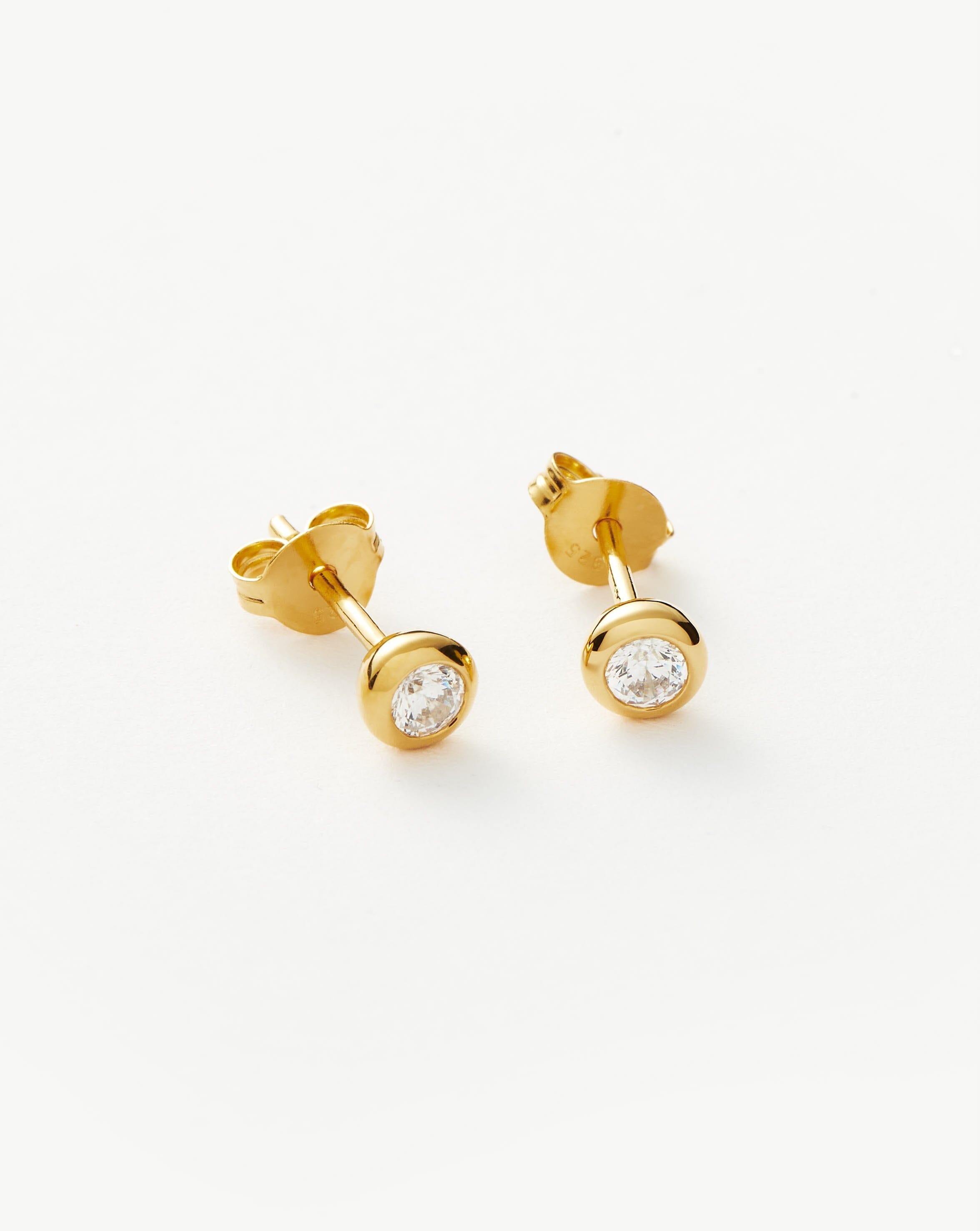 Classic Stone Stud Earrings - 18k Gold Vermeil & Cubic Zirconia | Elegant Jewelry for Women, Perfect for Everyday Wear, Parties & Gifts