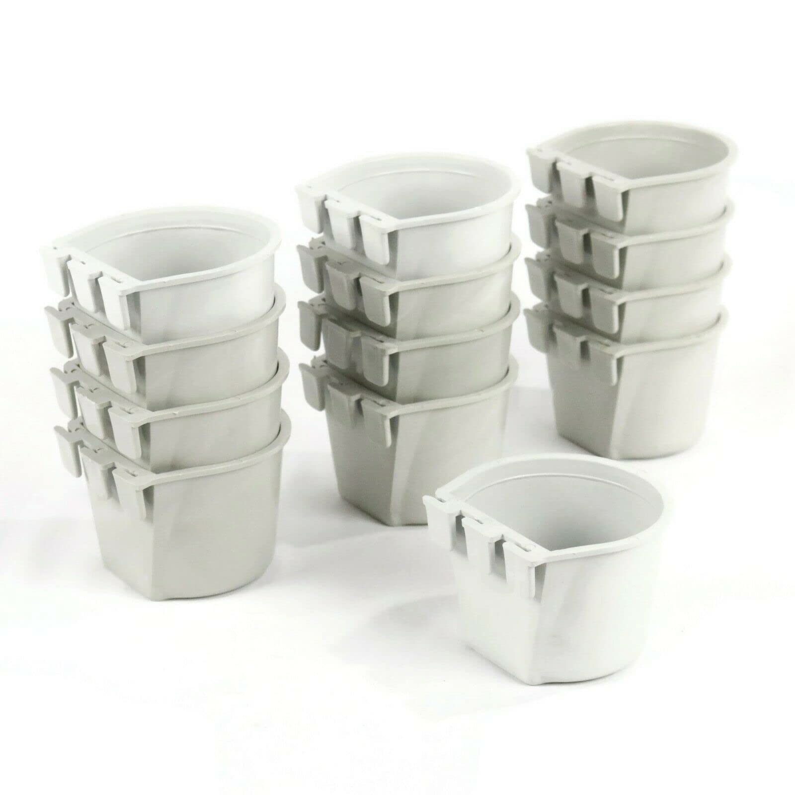 12 Pack Gray Cage Cups with Shift Lock Design - Secure & Durable Food Bowls for Fenced/Caged Animals - Perfect for Small Pets, Birds, Reptiles & Rodents in Cages, Kennels & Enclosures