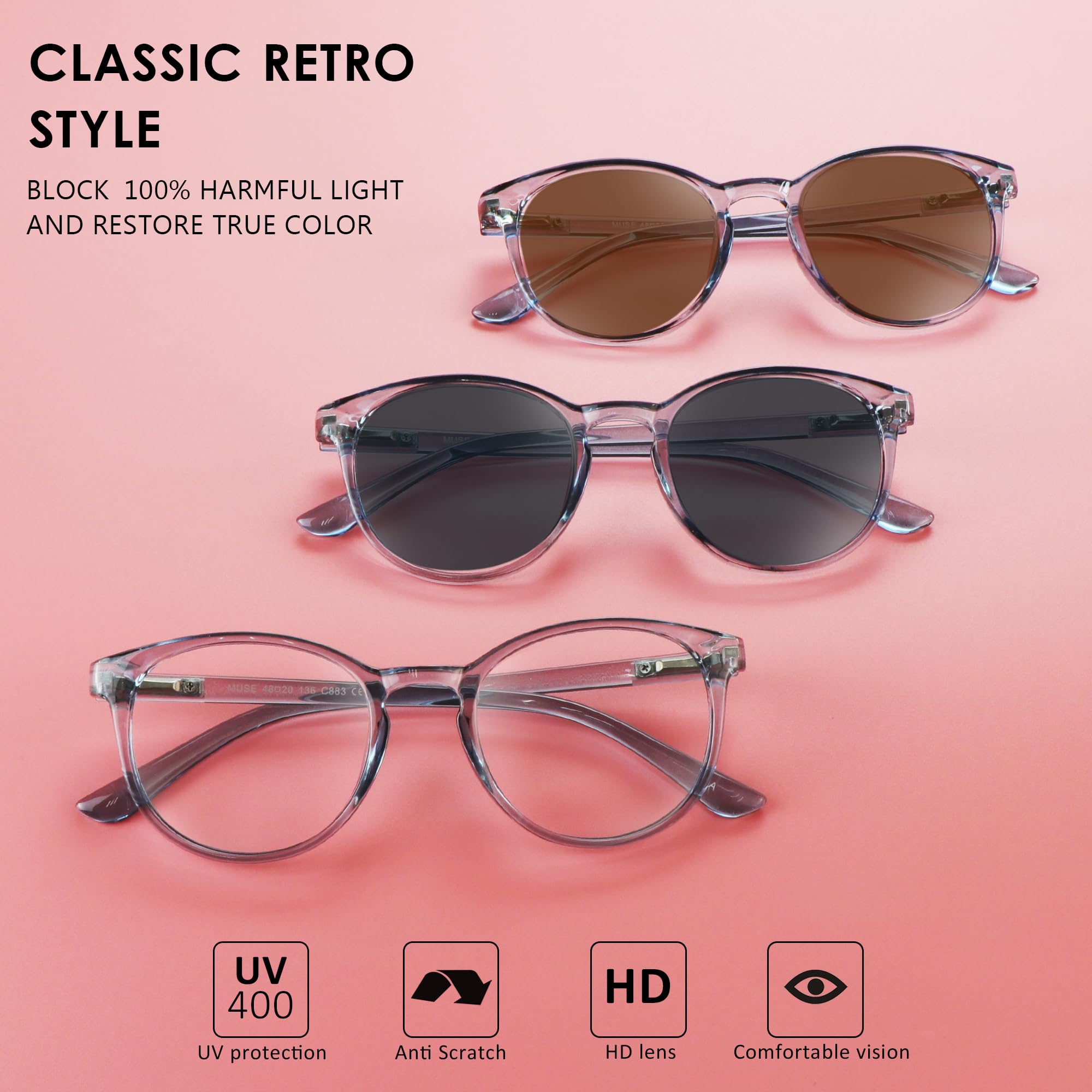 LifeArt 3 Pairs Blue Light Blocking Glasses & UV400 Sunglasses for Men & Women - Computer, Gaming, Driving & Outdoor Protection