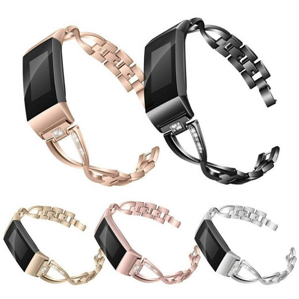 Stainless Steel X-Shape Rhinestone Watch Band Replacement for Fitbit Charge 2 - Elegant & Durable Strap for Work, Gym & Everyday Wear