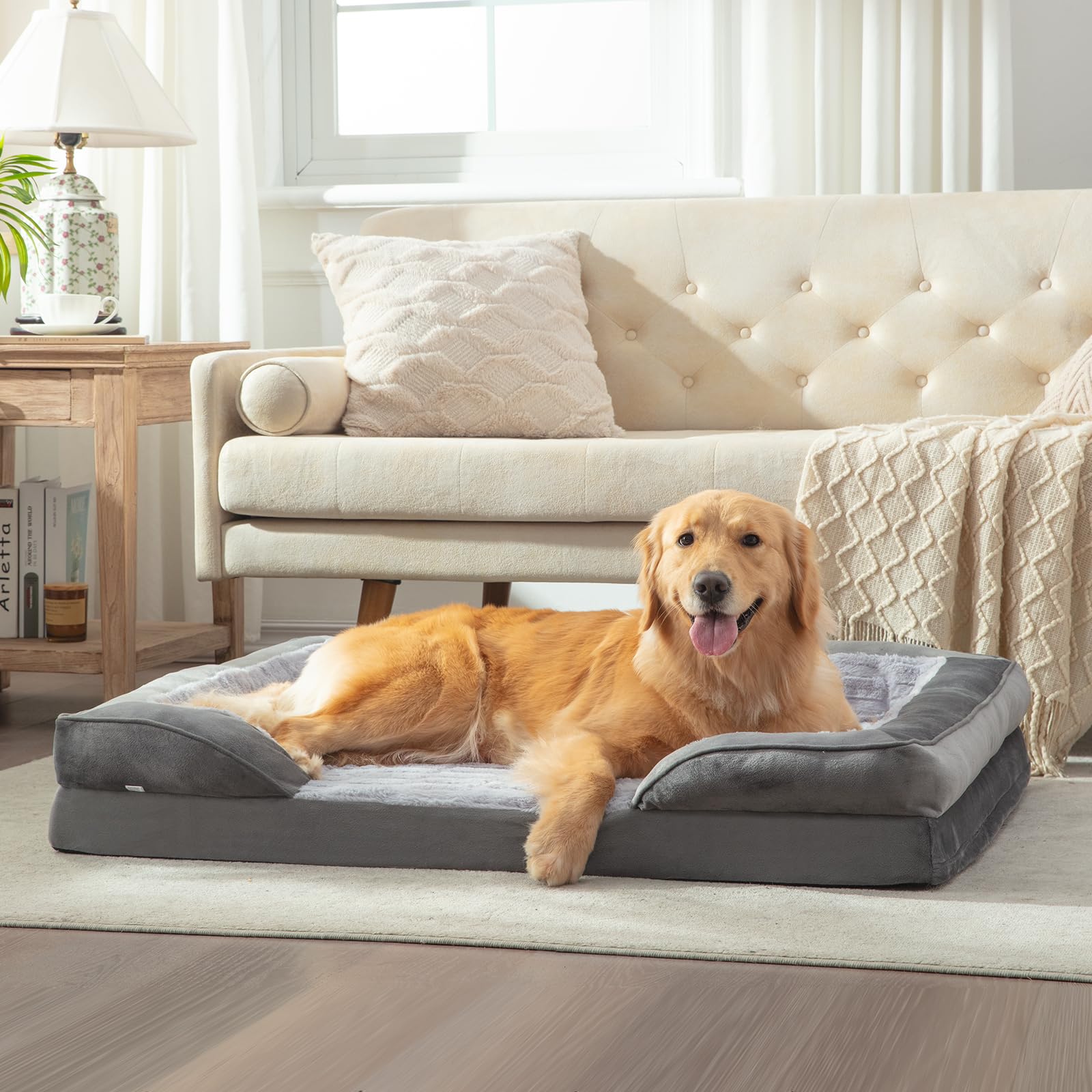 FURTIME Orthopedic Dog Bed for Extra Large Dogs - Waterproof, Ultra Comfortable Supportive Foam Pet Sofa with Removable Washable Cover - Non-Slip Bottom - Perfect for Large Breed Dogs with Joint Pain, Arthritis or Elderly Pets - Ideal for Living Room, Bedroom or Kennel Use