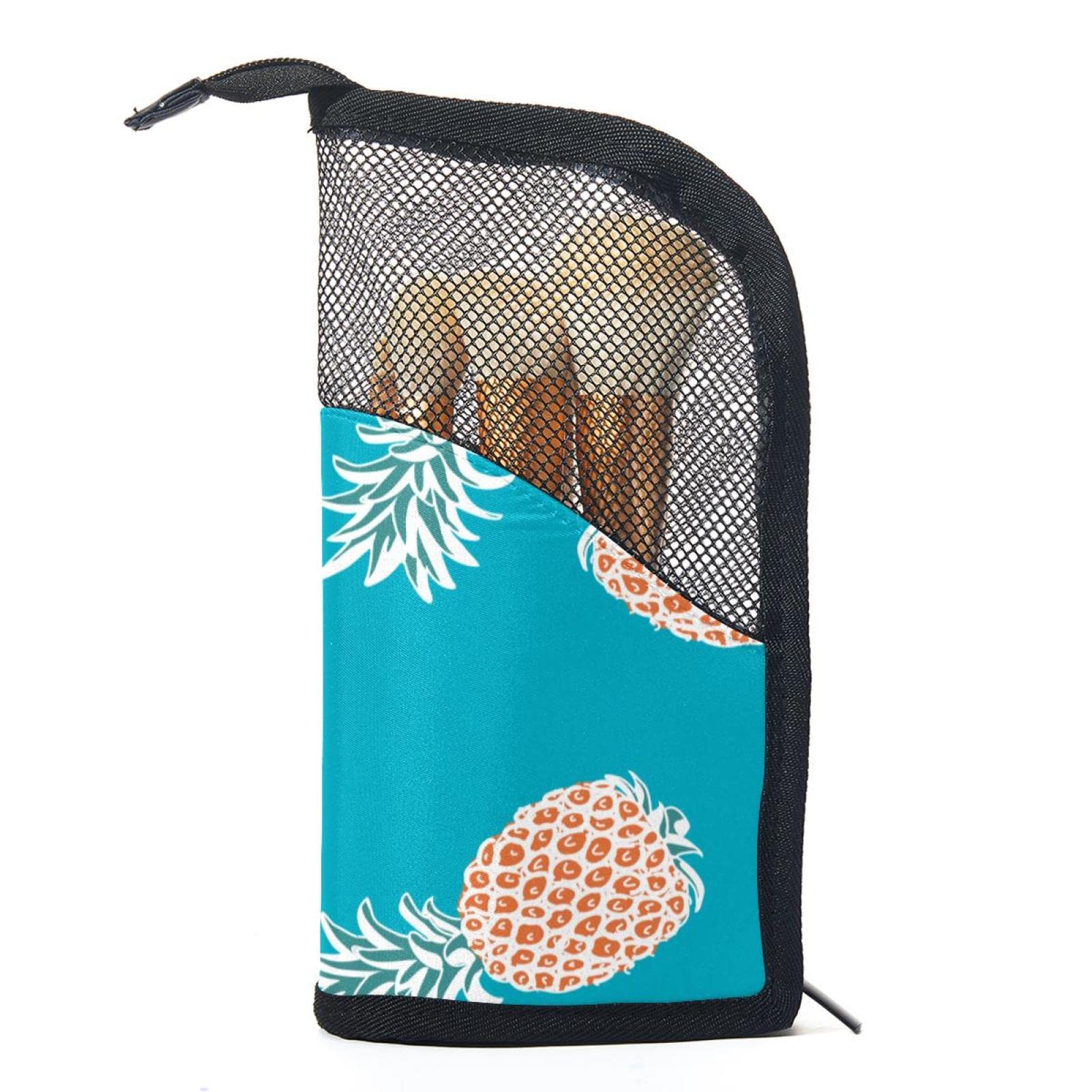 12-Piece Makeup Brush Set with Pineapple Print Organizer Bag - Portable Travel Cosmetic Brush Holder Case for Professional & Home Makeup Application