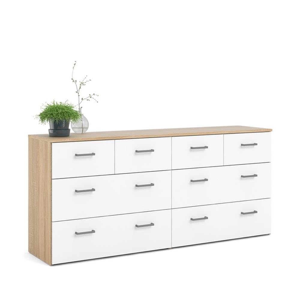 Tvilum 8-Drawer Double Dresser - Solid Oak Frame with White Finish | Perfect for Bedroom Storage & Closet Organization
