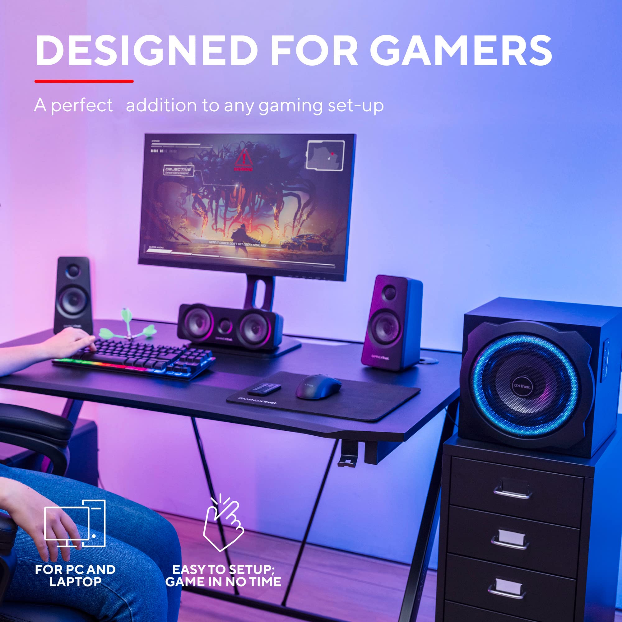 Trust Gaming GXT 658 Tytan 5.1 Surround Sound PC Speaker System with Subwoofer & LED Lighting - 180W (90W RMS) Black - Perfect for Gaming, Movies, Music on PC, Laptop, Console & TV