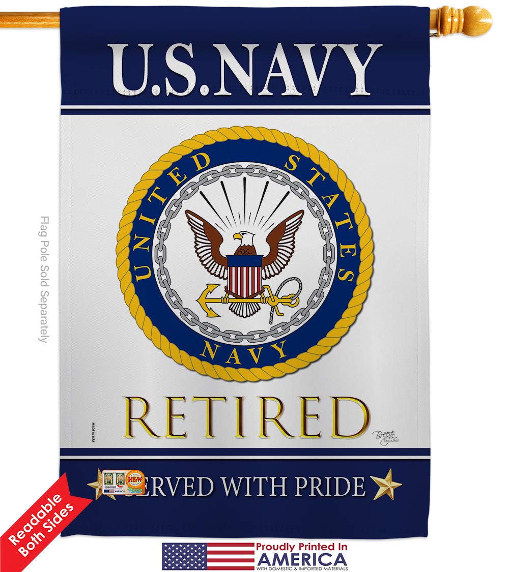 US Navy Retired Garden Flag Kit - Double-Sided 28x40 Inch Military Yard Banner - Official US Armed Forces Veteran Retirement Gift for Outdoor Decor (Made in USA) | Perfect for Patriotic Home, Yard & Veterans Day Displays