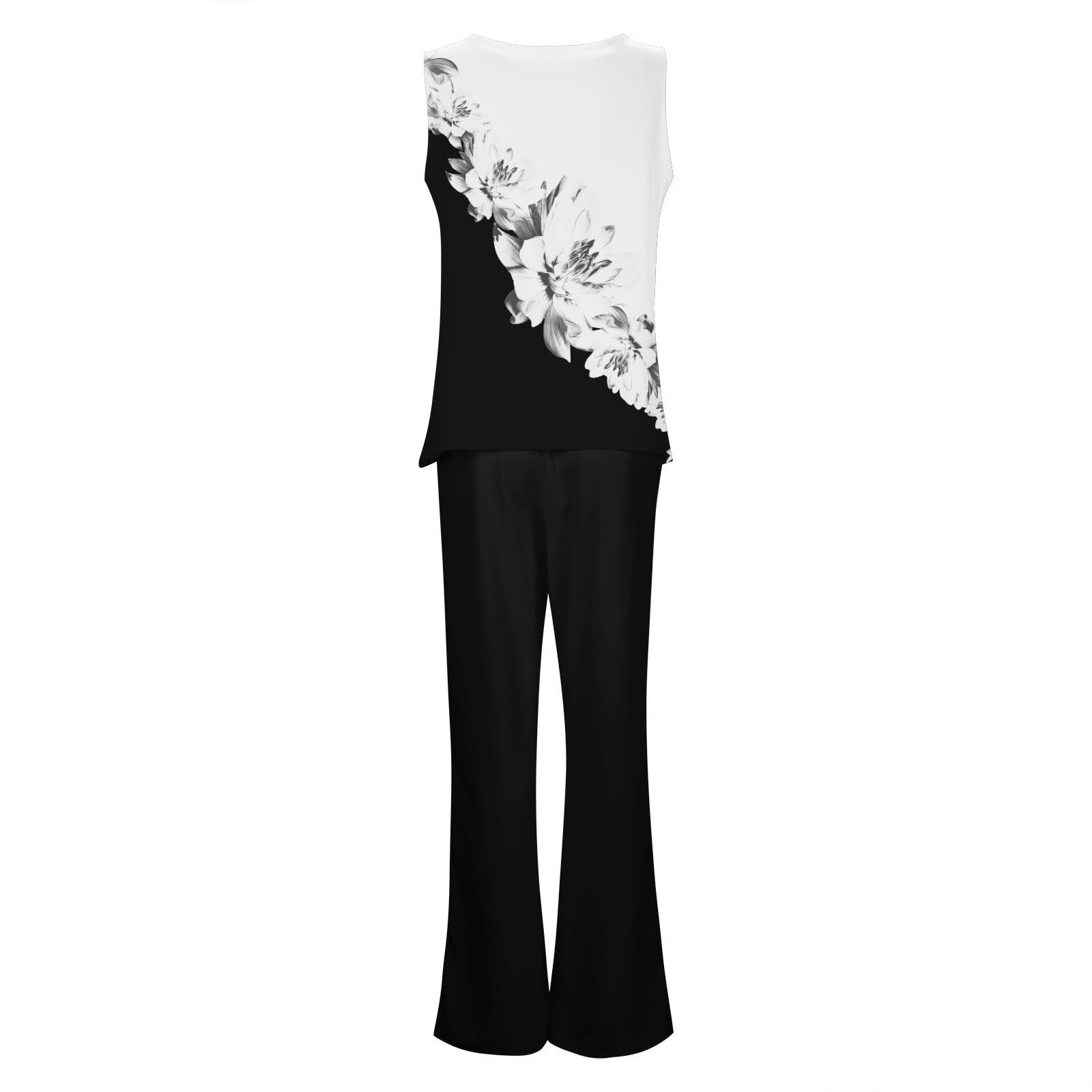 Boho Printed Women's 2-Piece Summer Outfit - Sleeveless Tank Top & Wide Leg Pants Lounge Set (Black, Large) | Perfect for Travel, Beach Vacations & Casual Wear